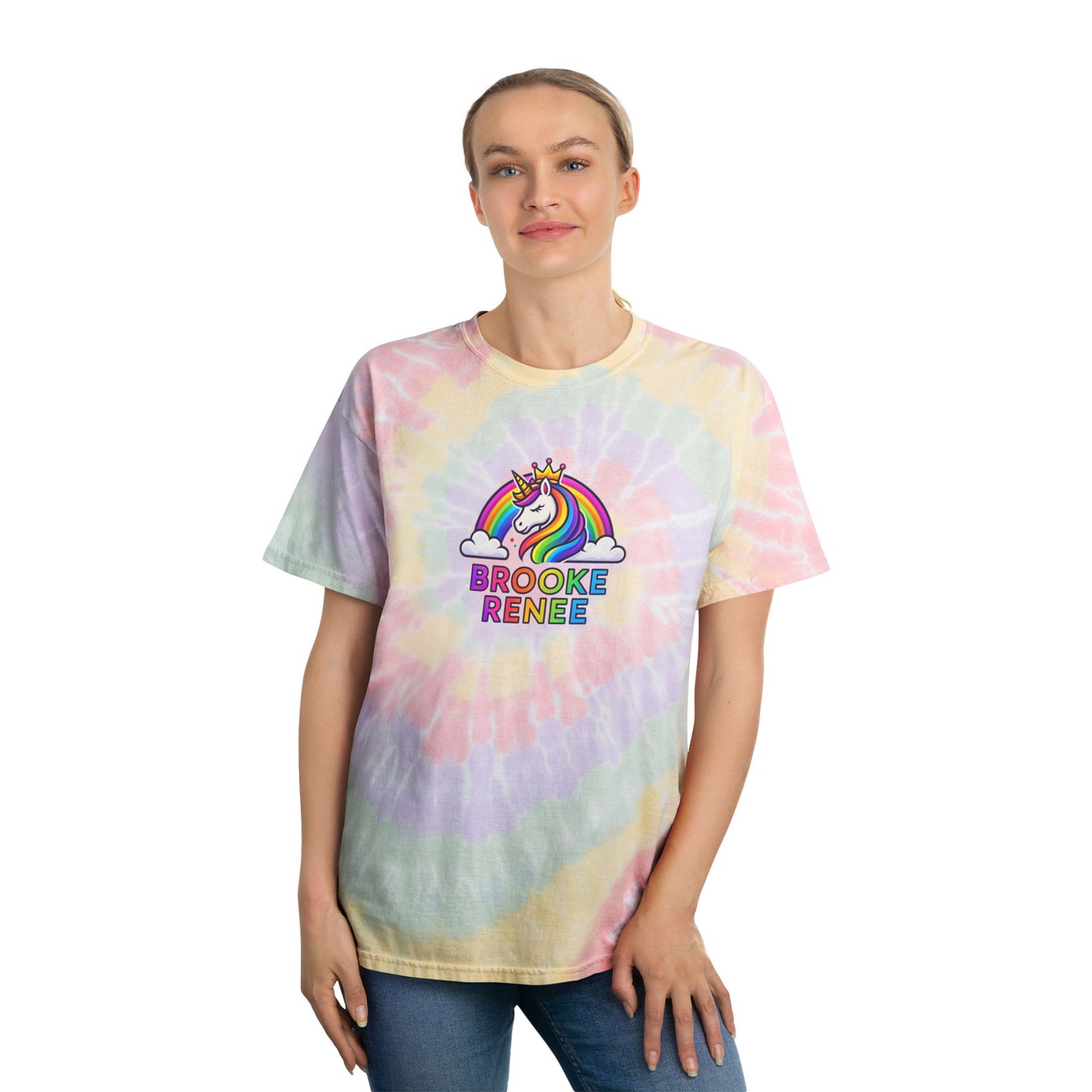 Pastel Unicorn Spiral Tie-Dye Tee | Rainbow Name Graphic