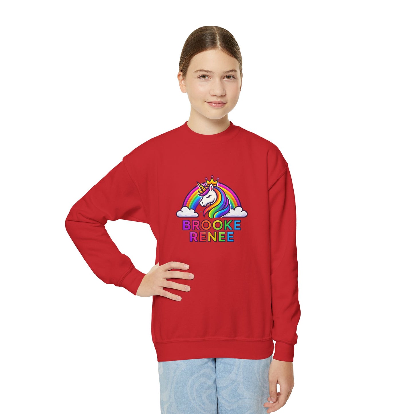 Rainbow Unicorn Name Design Youth Sweatshirt | Personalized Brooke Renee