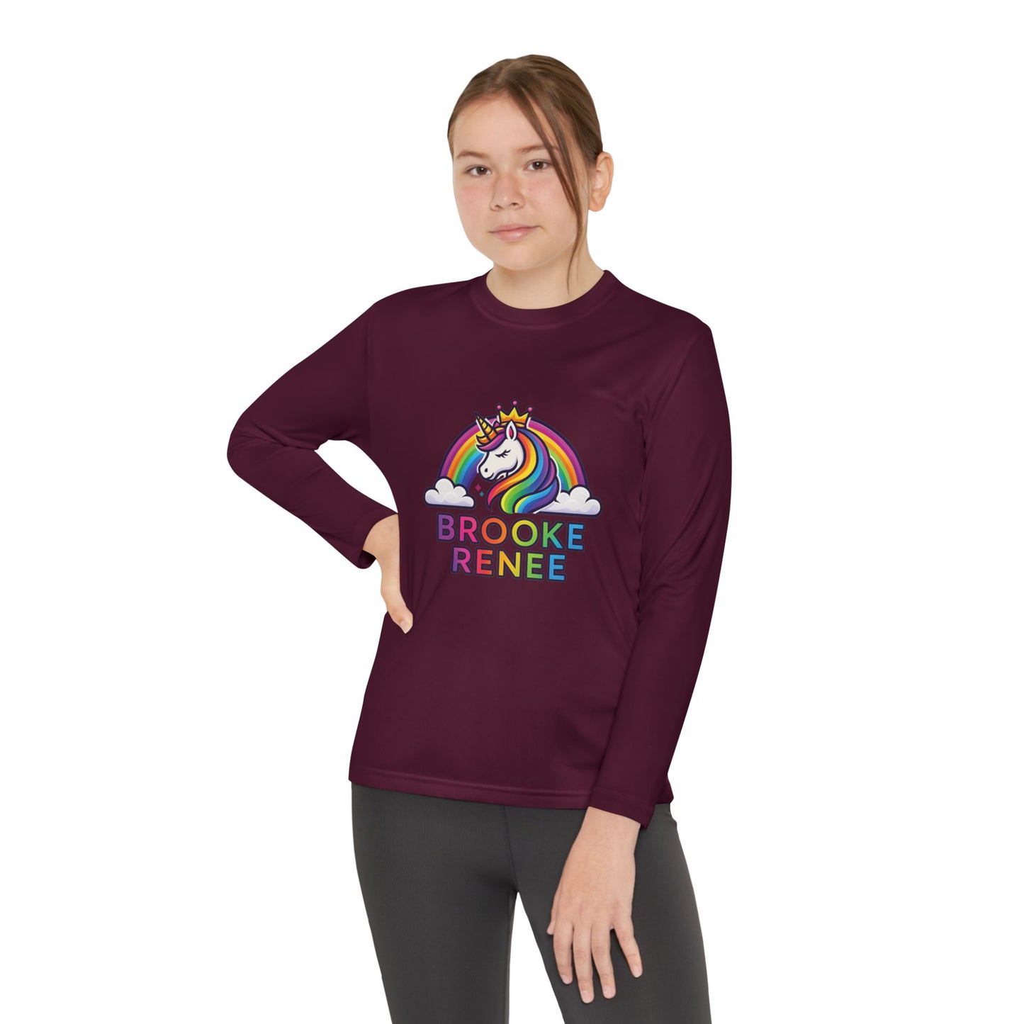 Rainbow Unicorn with Crown Youth Long Sleeve Tee | Personalized Name Design