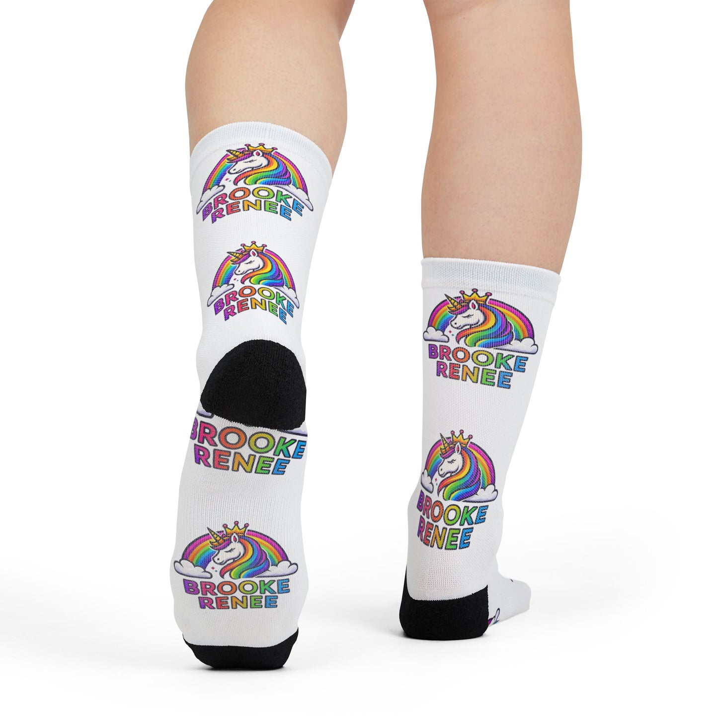 Personalized Rainbow Unicorn Crew Socks — 'Brooke Renee' Sublimation Socks