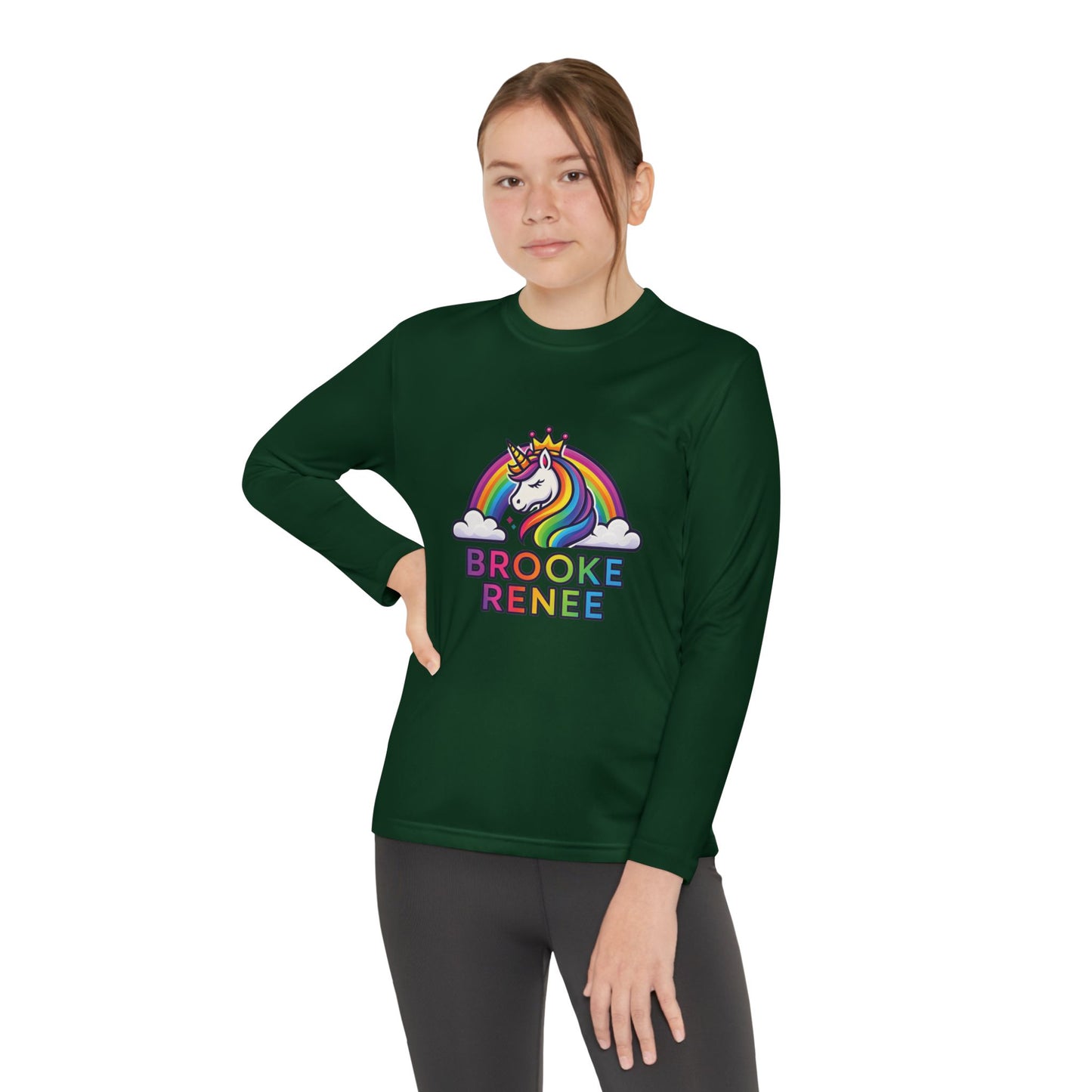 Rainbow Unicorn with Crown Youth Long Sleeve Tee | Personalized Name Design