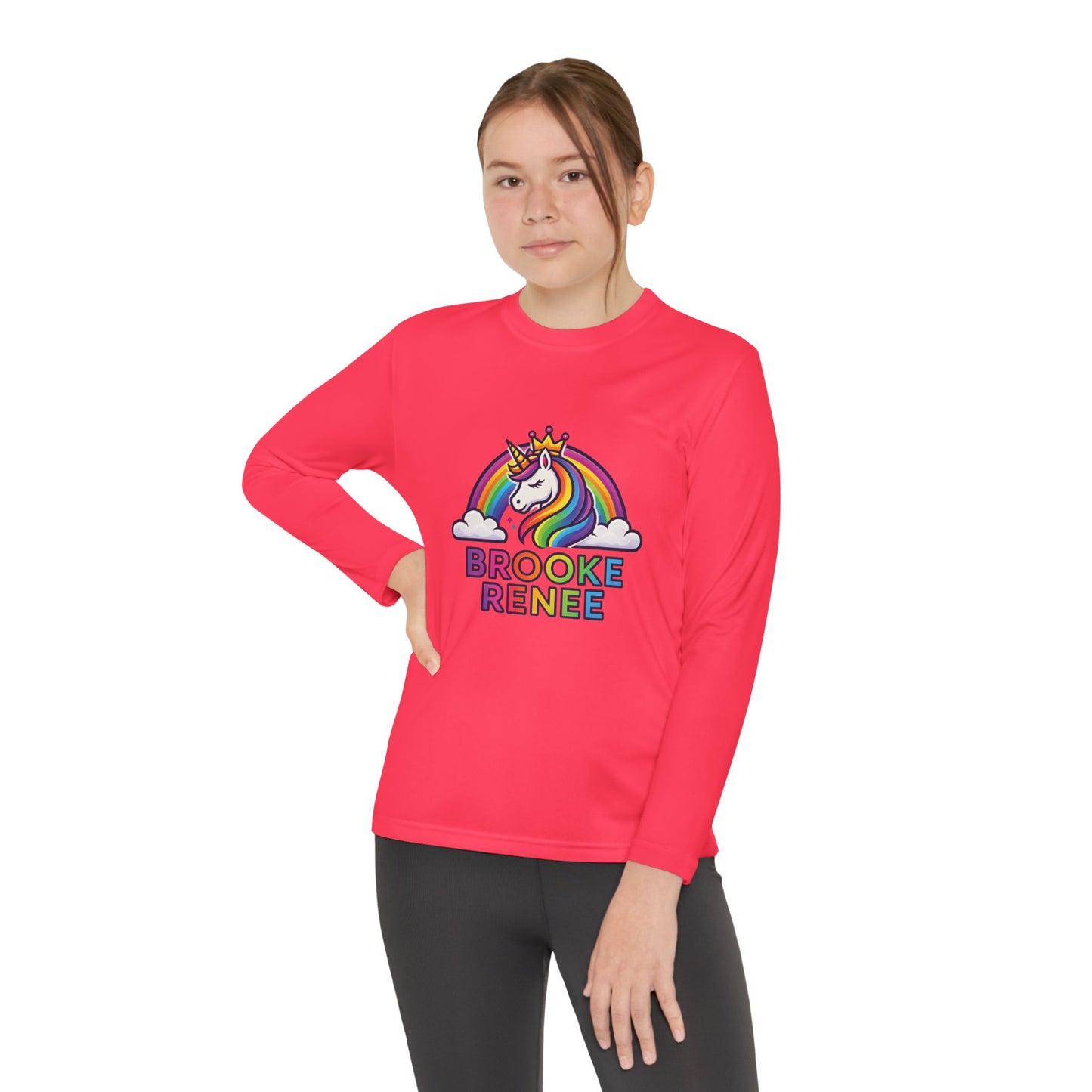 Rainbow Unicorn with Crown Youth Long Sleeve Tee | Personalized Name Design