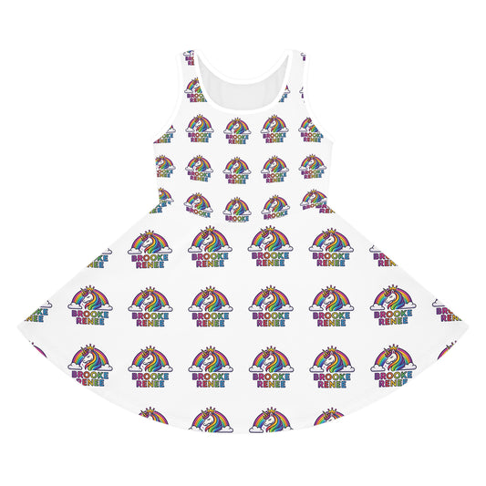 Rainbow Unicorn Name Print Girls' Sundress | Personalized Kids Dress