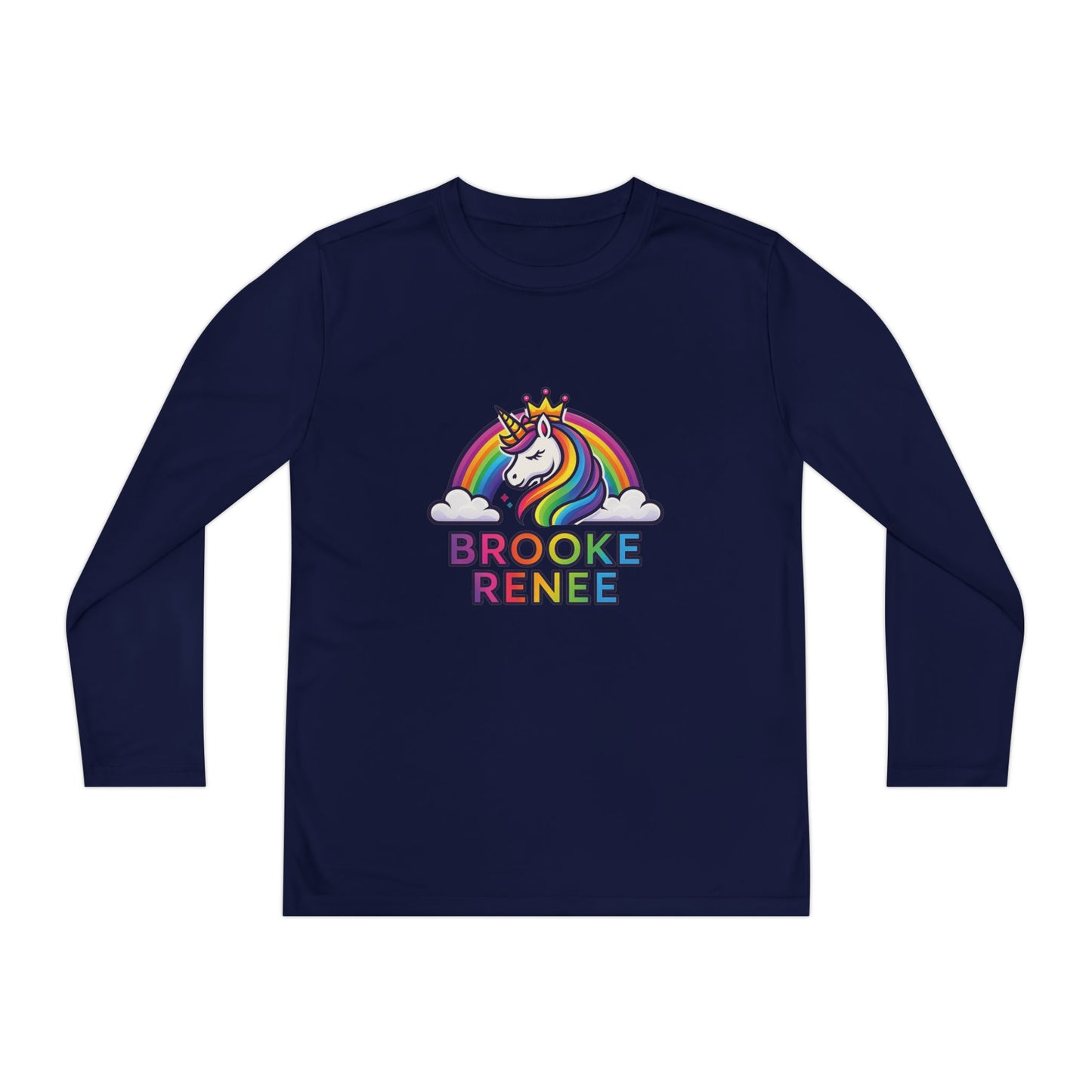 Rainbow Unicorn with Crown Youth Long Sleeve Tee | Personalized Name Design