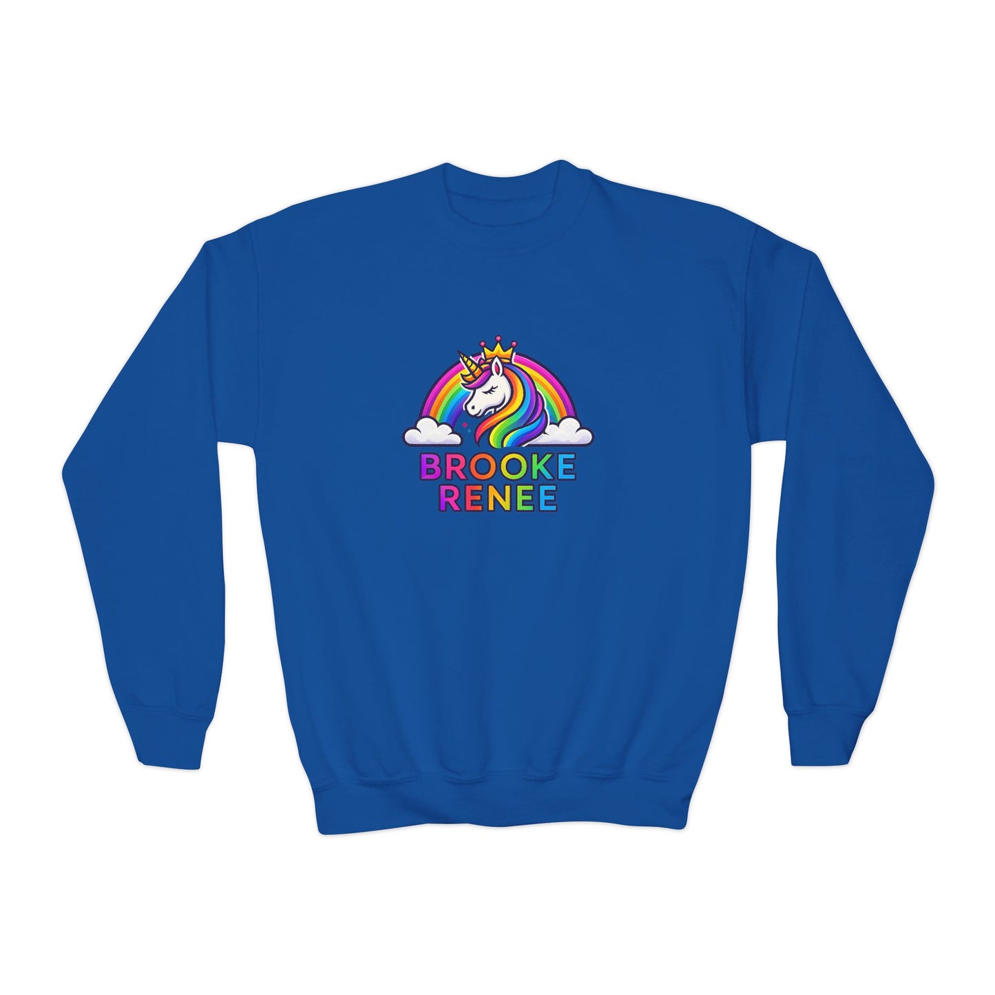 Rainbow Unicorn Name Design Youth Sweatshirt | Personalized Brooke Renee