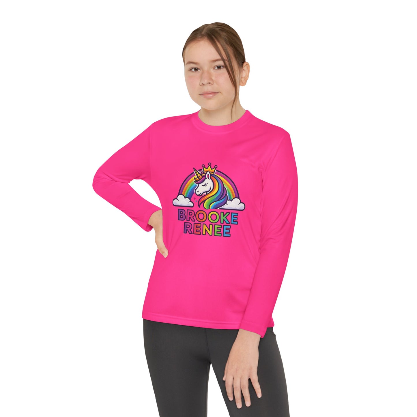 Rainbow Unicorn with Crown Youth Long Sleeve Tee | Personalized Name Design