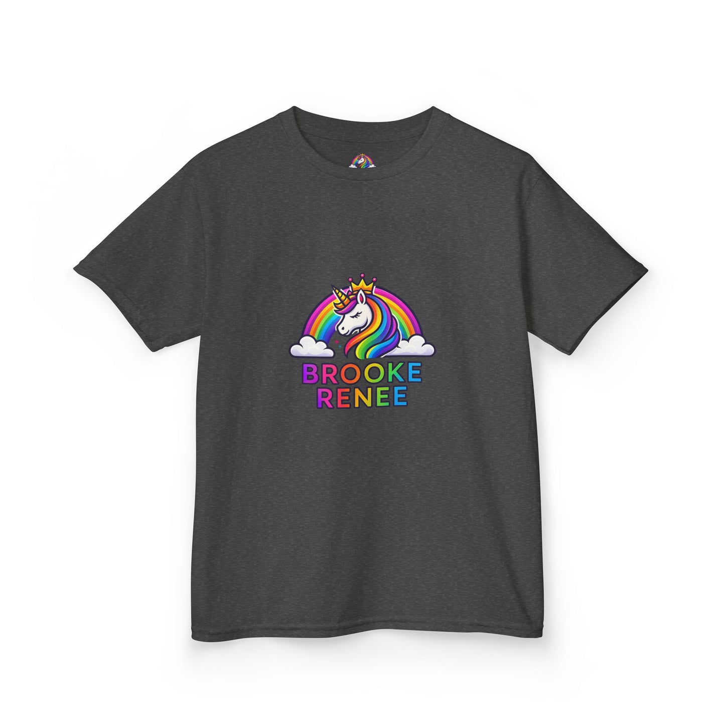 Rainbow Unicorn with Crown Kids Tee | Personalized Name Brooke Renee