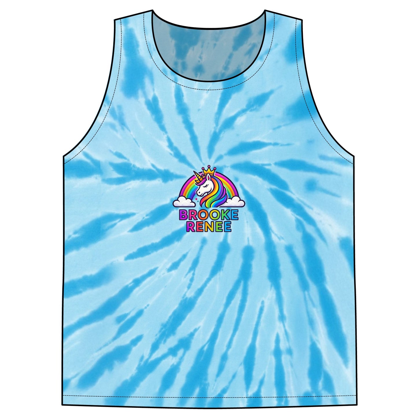 Rainbow Unicorn Name Logo Tie-Dye Tank Top | pastel spiral summer top