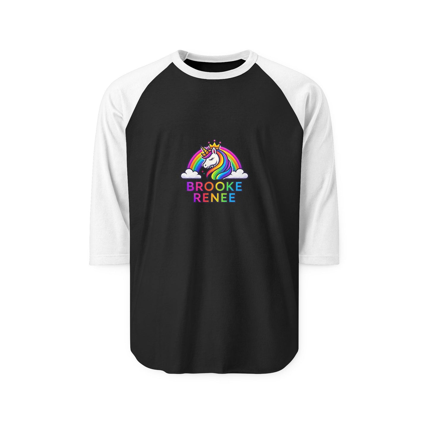 Rainbow Unicorn with Name Brooke Renee Raglan Shirt | Personalized Baseball Tee