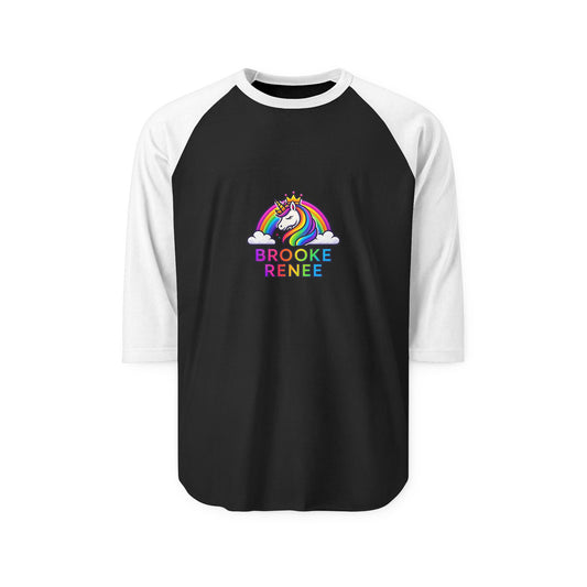 Rainbow Unicorn with Name Brooke Renee Raglan Shirt | Personalized Baseball Tee