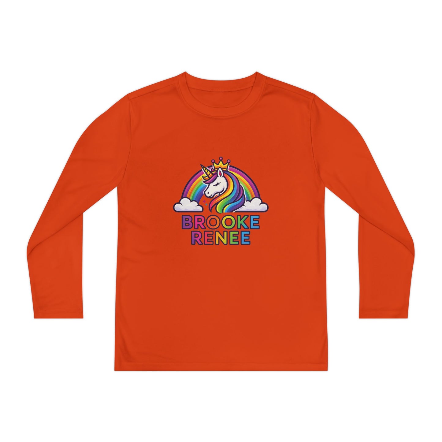 Rainbow Unicorn with Crown Youth Long Sleeve Tee | Personalized Name Design