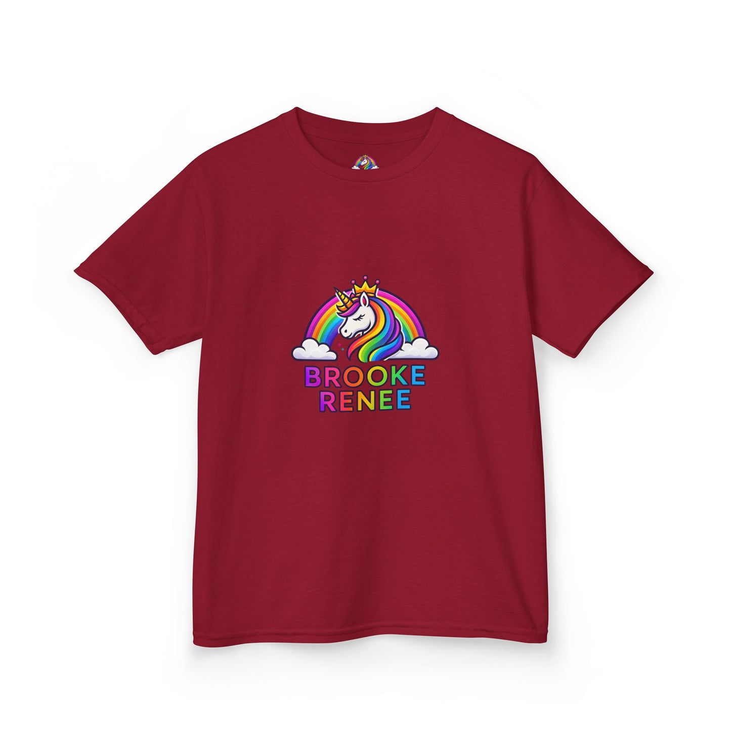 Rainbow Unicorn with Crown Kids Tee | Personalized Name Brooke Renee