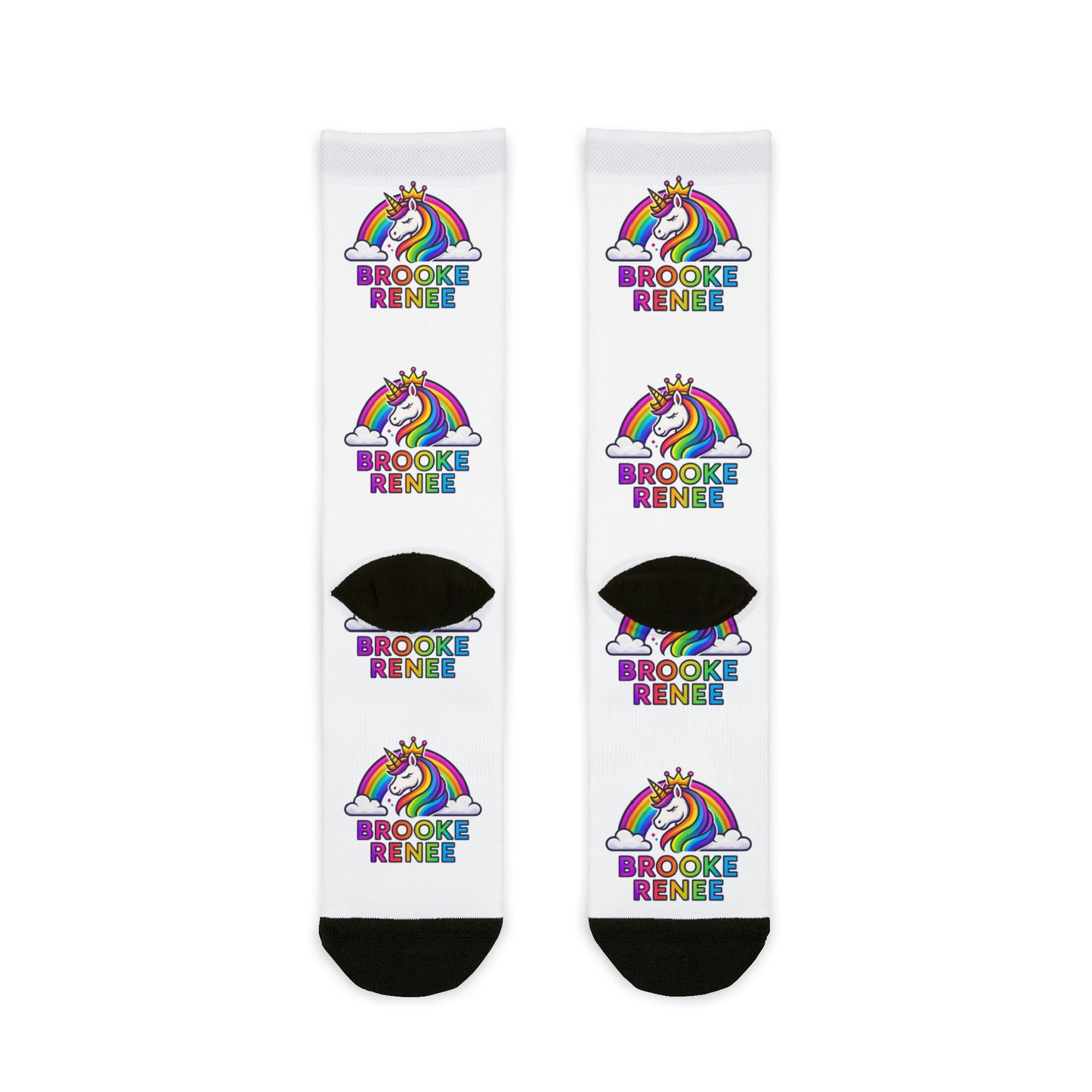 Personalized Rainbow Unicorn Crew Socks — 'Brooke Renee' Sublimation Socks