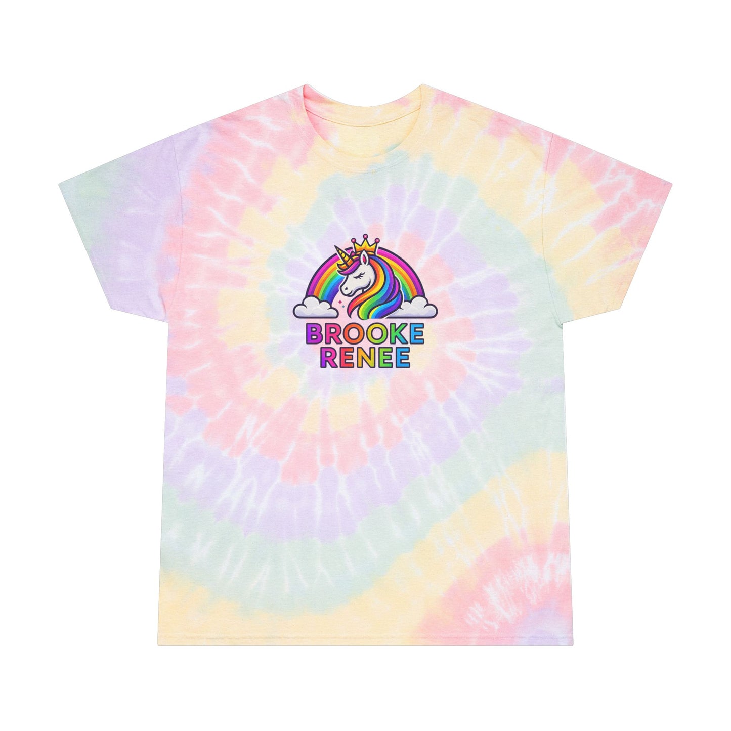 Pastel Unicorn Spiral Tie-Dye Tee | Rainbow Name Graphic