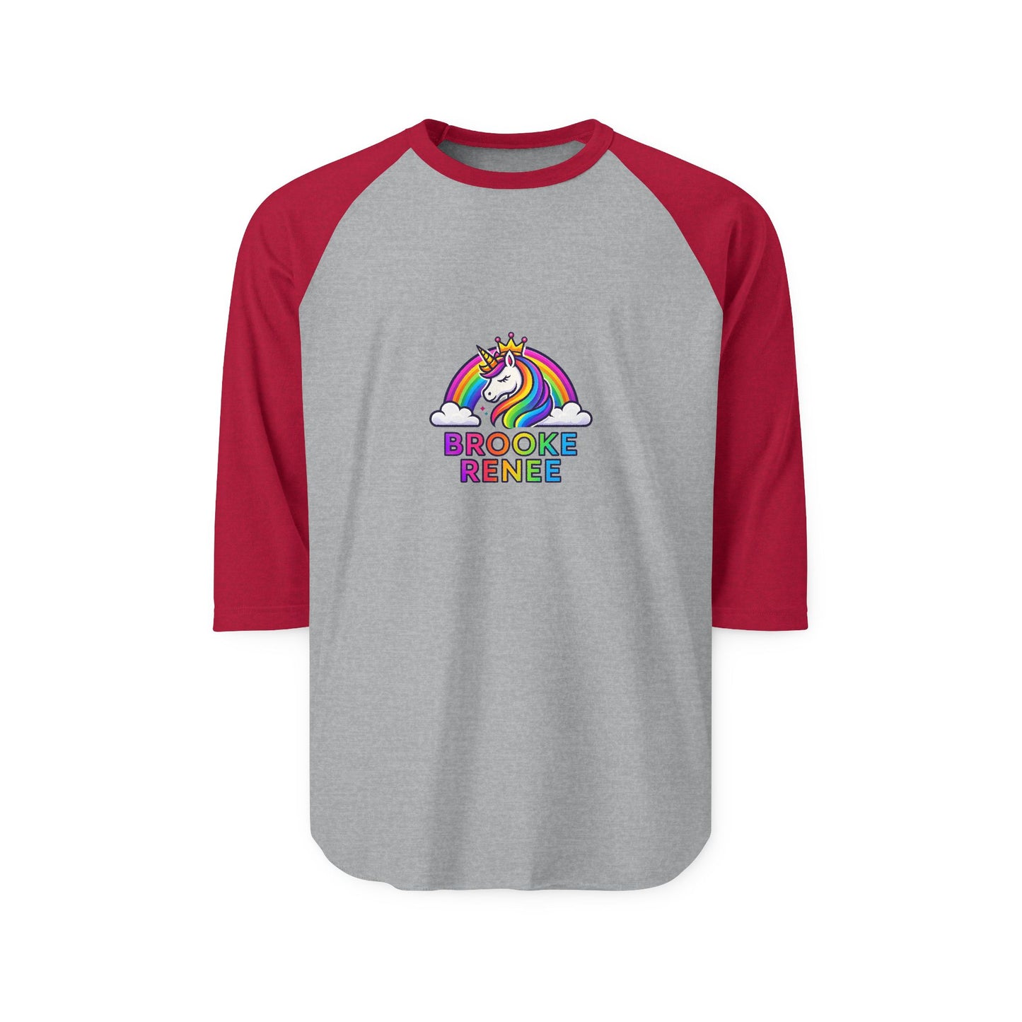 Rainbow Unicorn with Name Brooke Renee Raglan Shirt | Personalized Baseball Tee