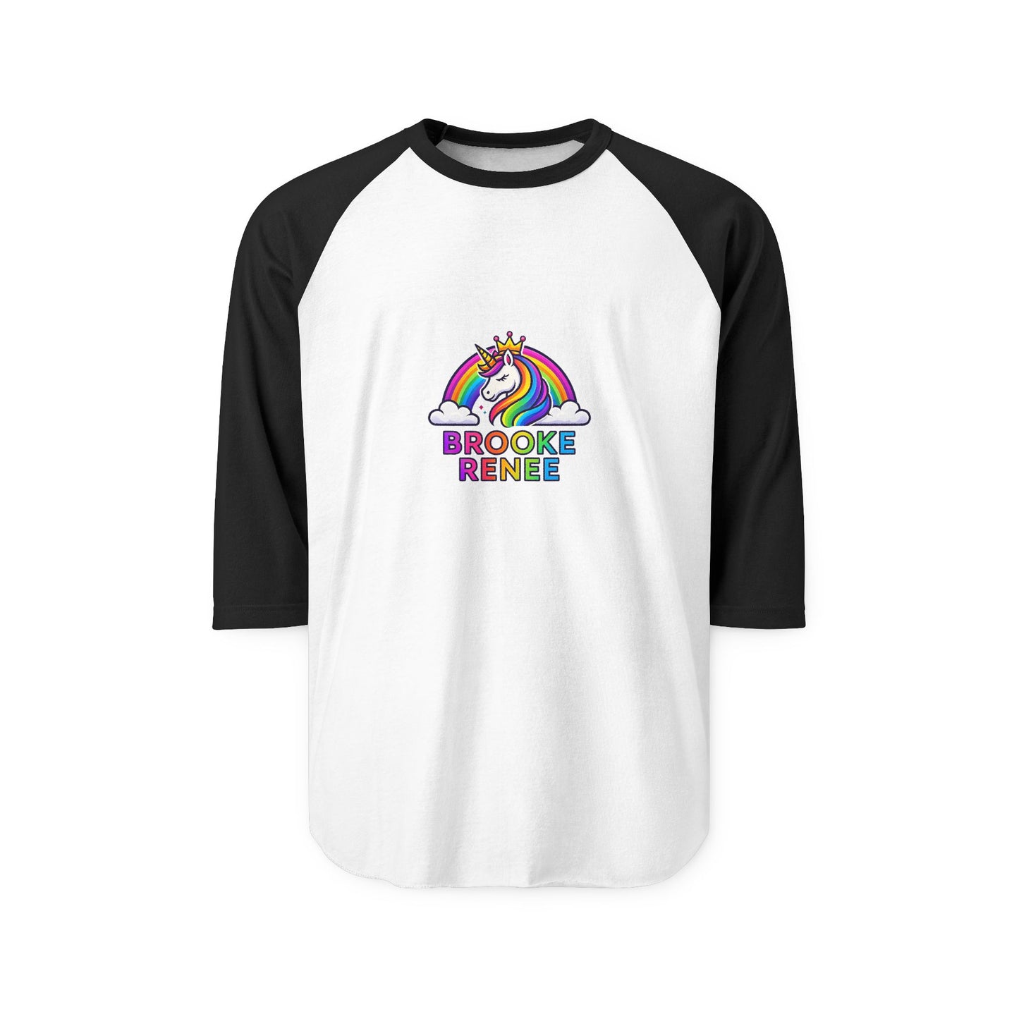 Rainbow Unicorn with Name Brooke Renee Raglan Shirt | Personalized Baseball Tee