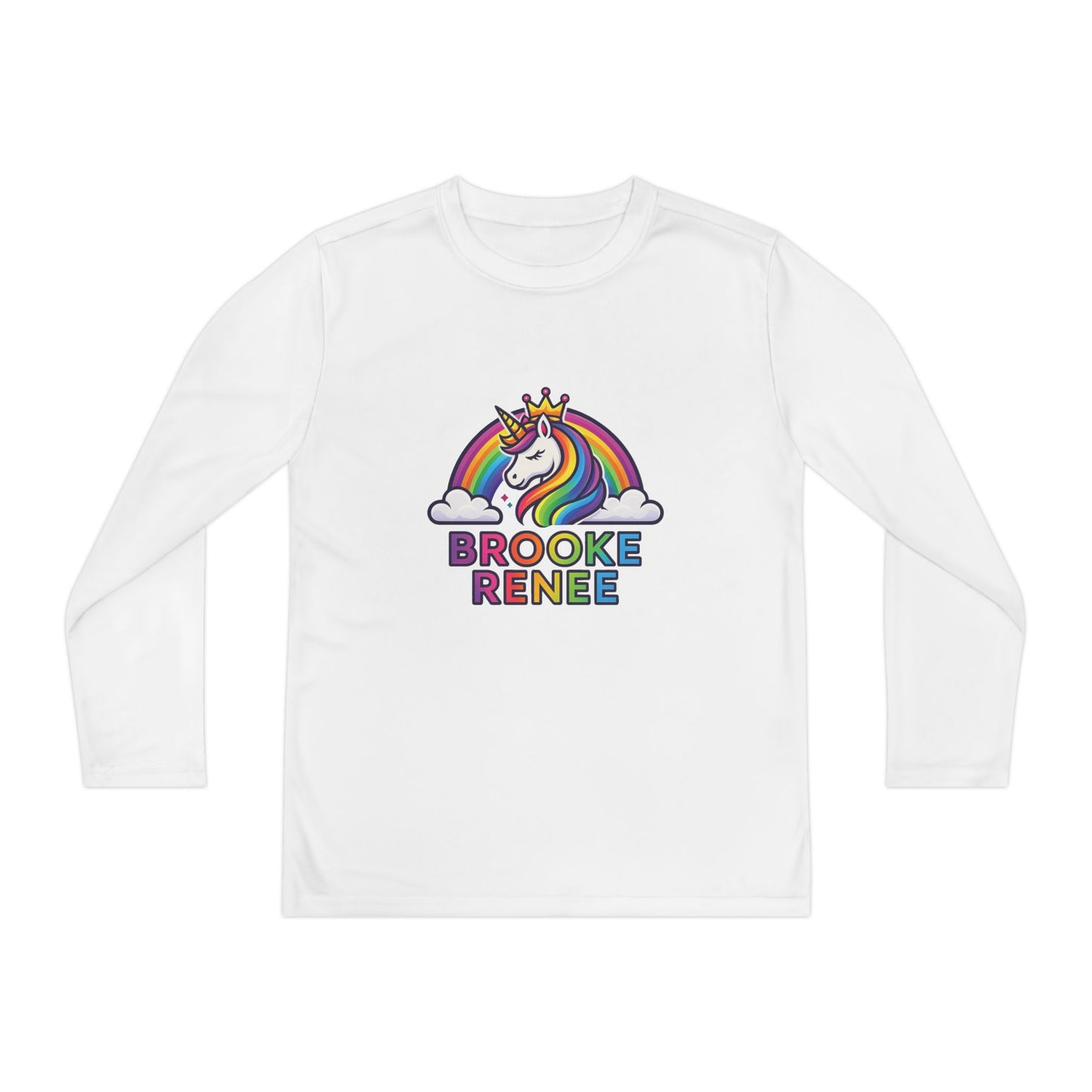 Rainbow Unicorn with Crown Youth Long Sleeve Tee | Personalized Name Design