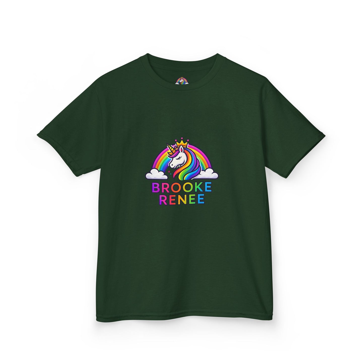 Rainbow Unicorn with Crown Kids Tee | Personalized Name Brooke Renee