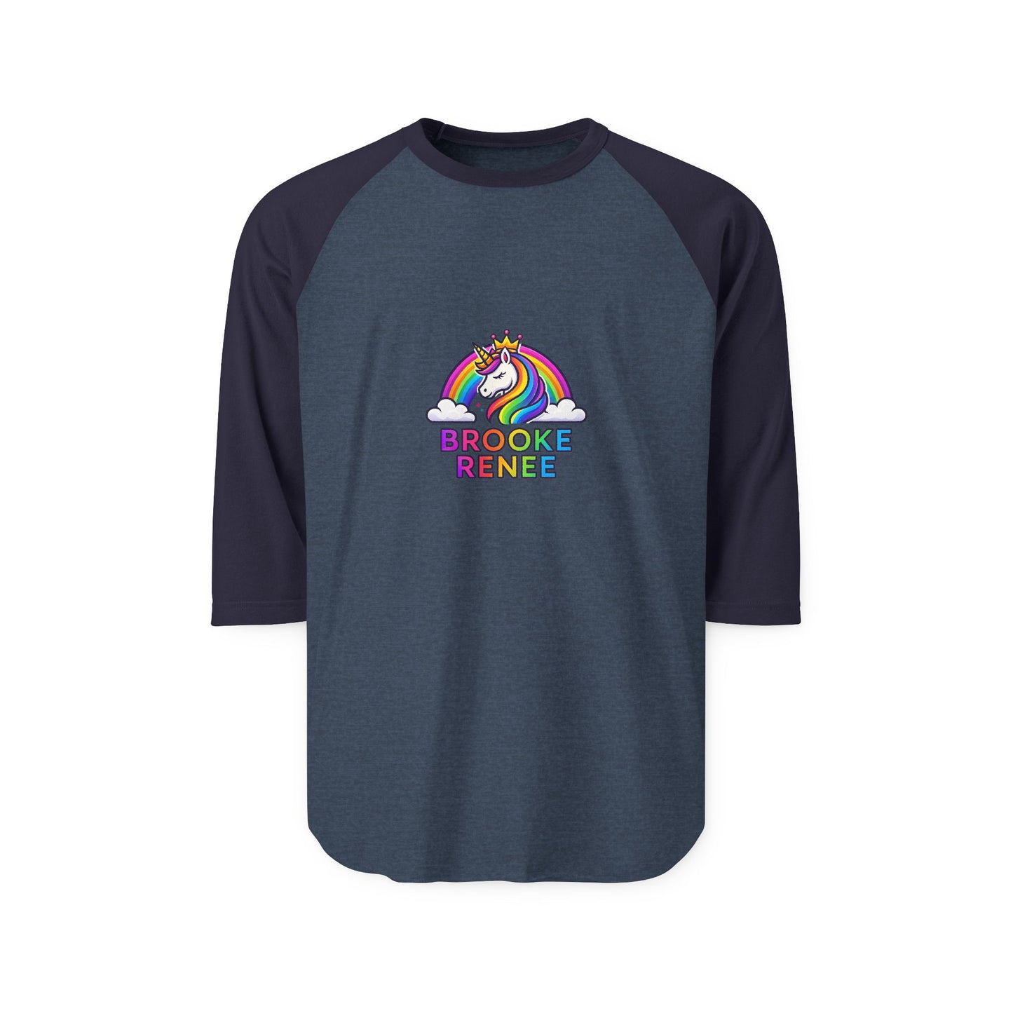 Rainbow Unicorn with Name Brooke Renee Raglan Shirt | Personalized Baseball Tee