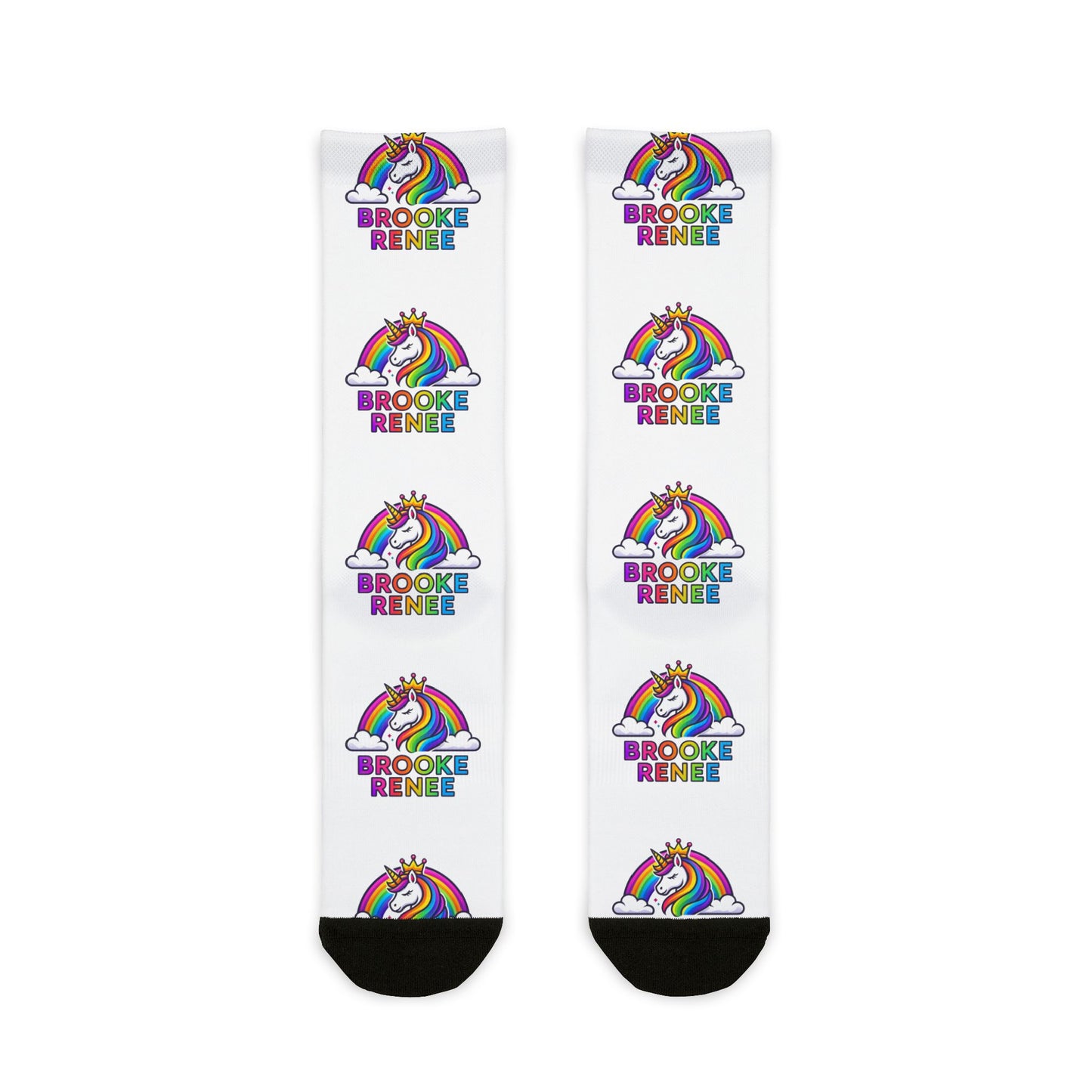 Personalized Rainbow Unicorn Crew Socks — 'Brooke Renee' Sublimation Socks