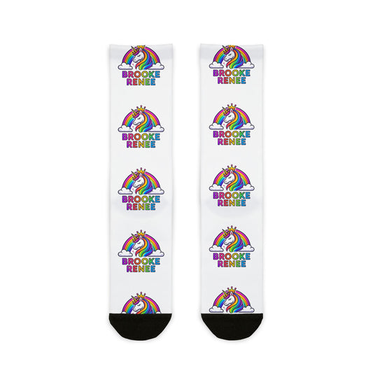 Personalized Rainbow Unicorn Crew Socks — 'Brooke Renee' Sublimation Socks
