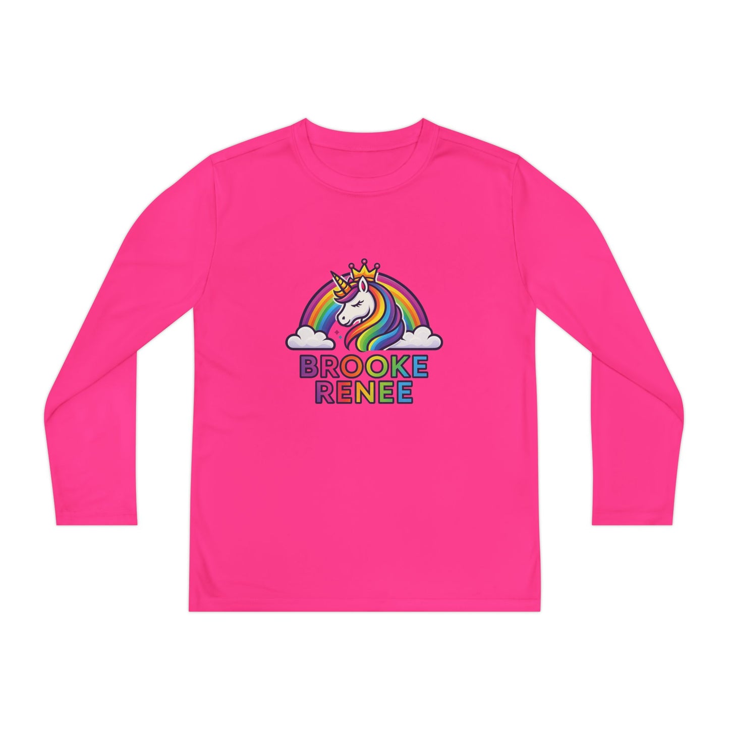 Rainbow Unicorn with Crown Youth Long Sleeve Tee | Personalized Name Design
