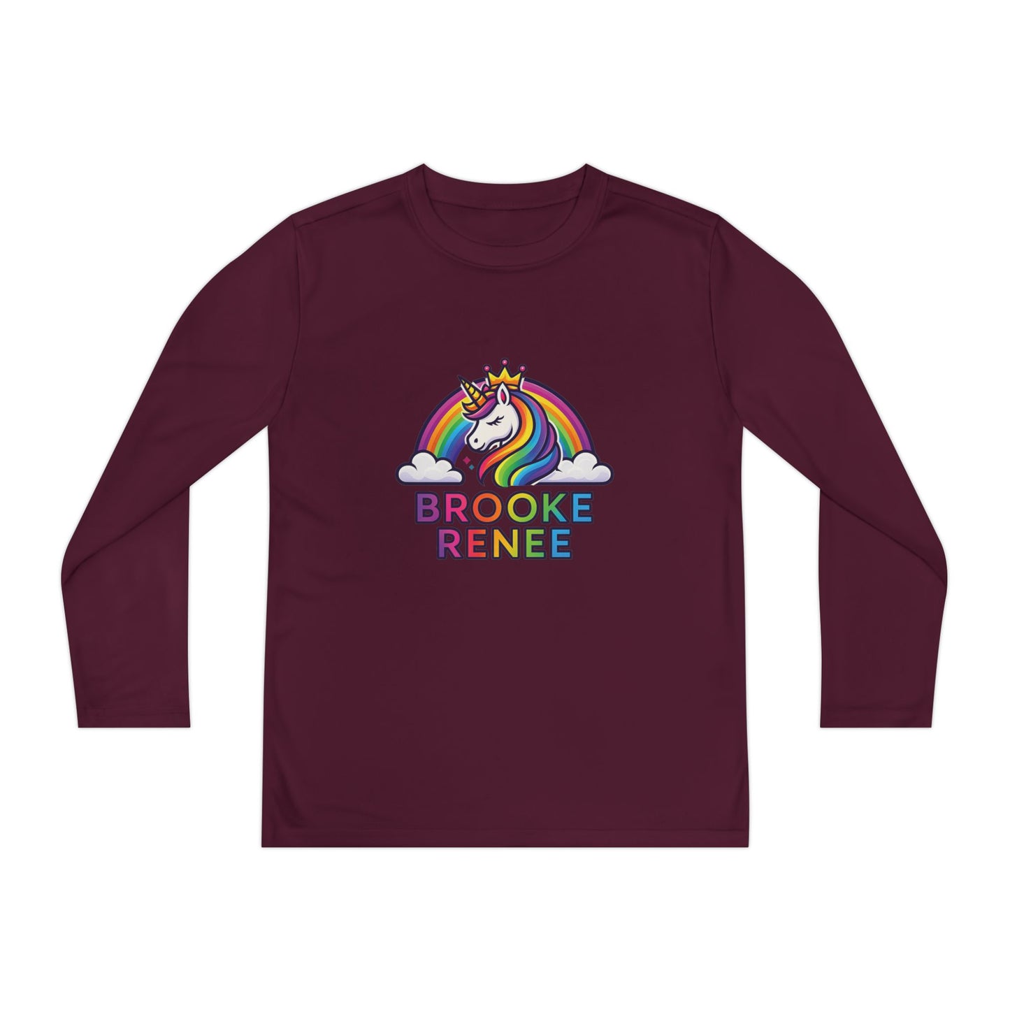Rainbow Unicorn with Crown Youth Long Sleeve Tee | Personalized Name Design