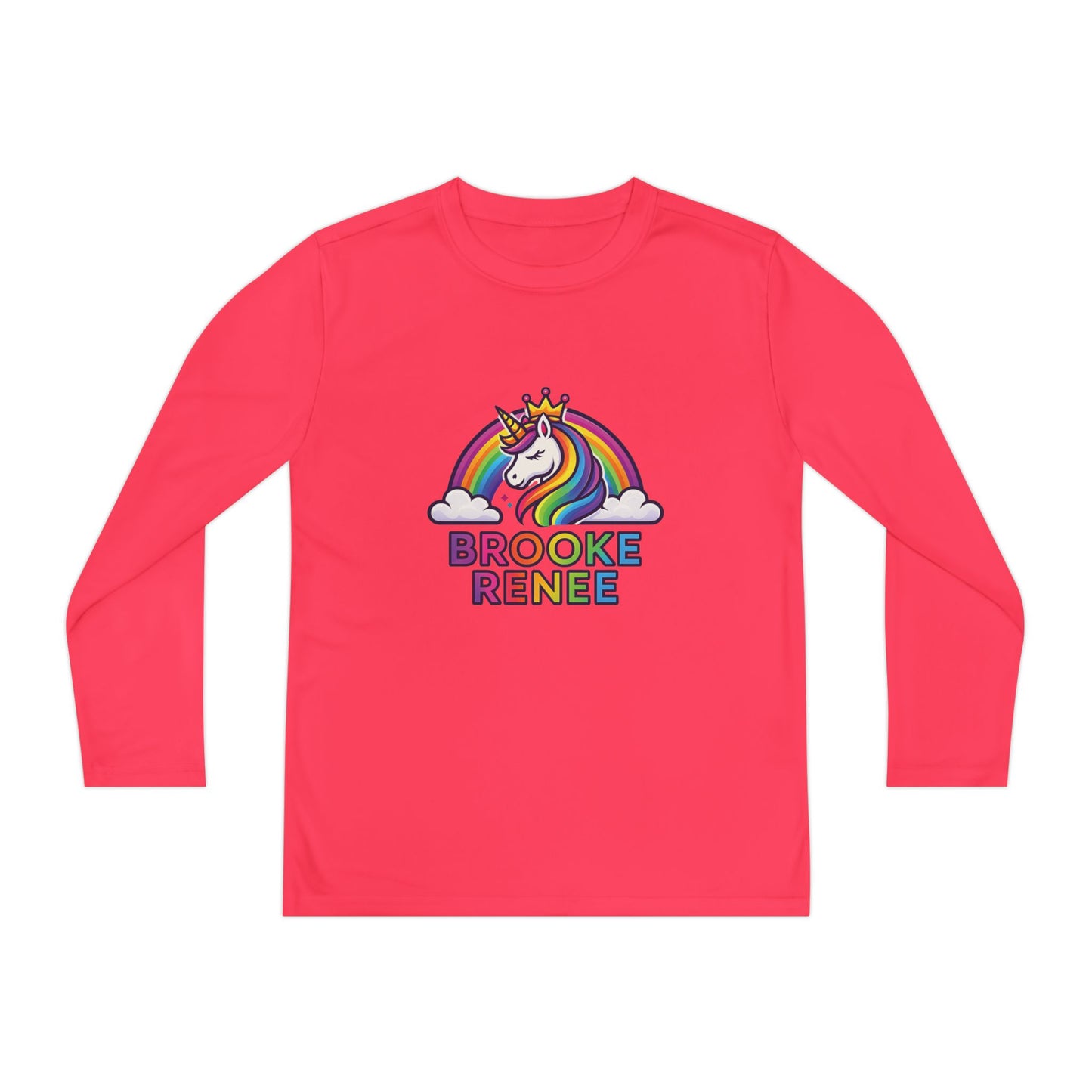Rainbow Unicorn with Crown Youth Long Sleeve Tee | Personalized Name Design