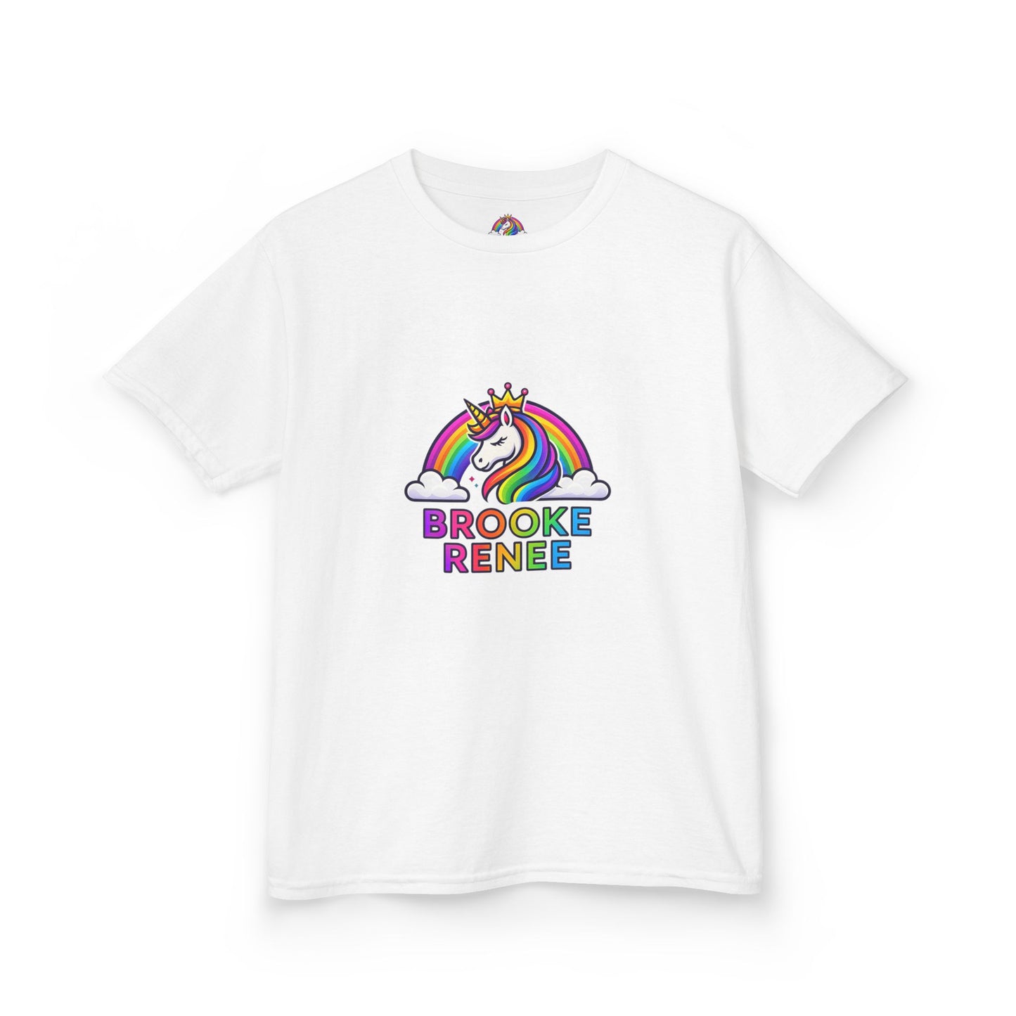 Rainbow Unicorn with Crown Kids Tee | Personalized Name Brooke Renee