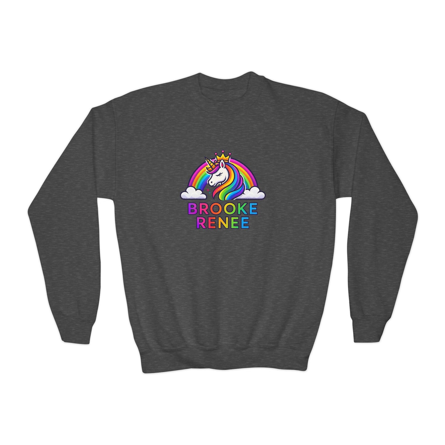 Rainbow Unicorn Name Design Youth Sweatshirt | Personalized Brooke Renee
