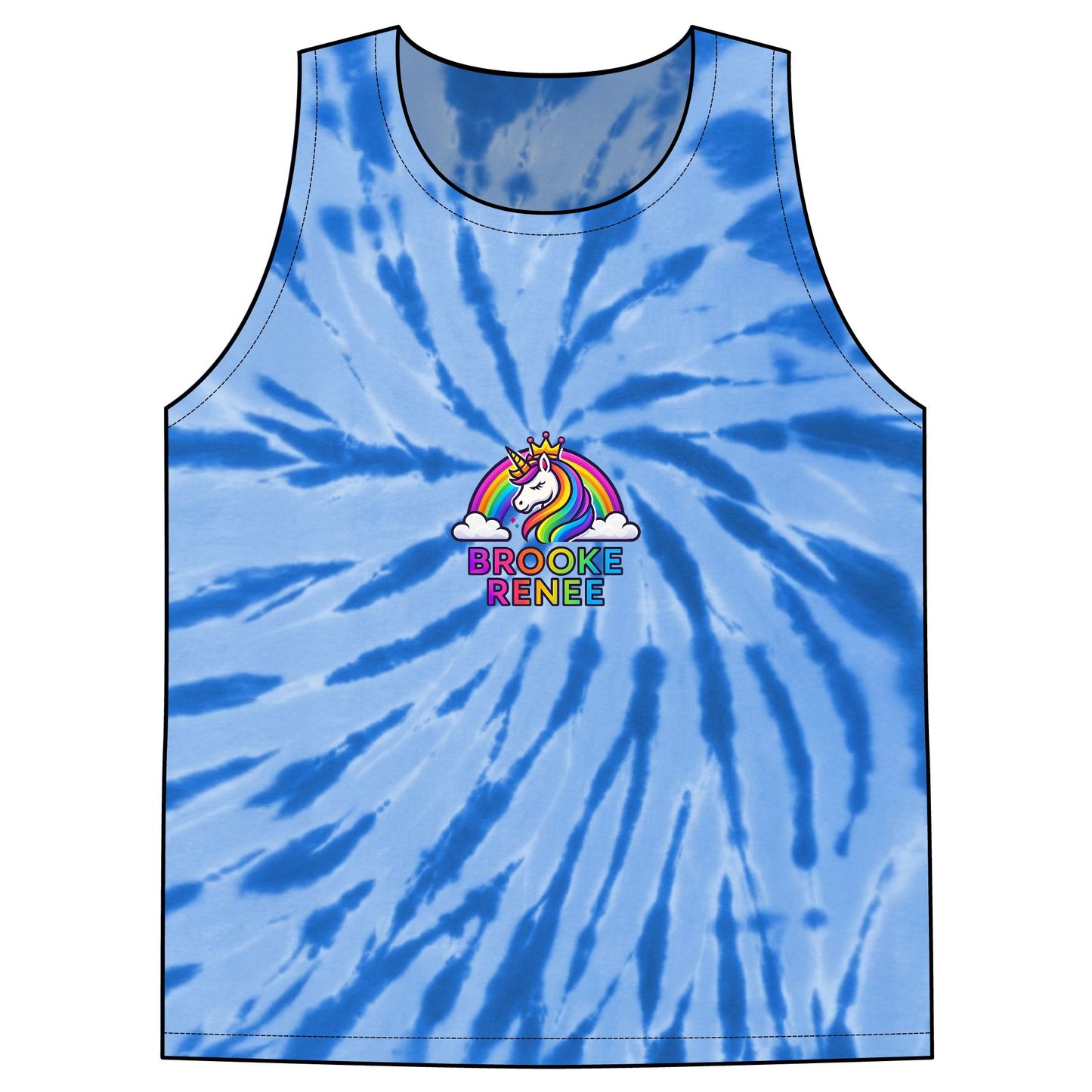 Rainbow Unicorn Name Logo Tie-Dye Tank Top | pastel spiral summer top