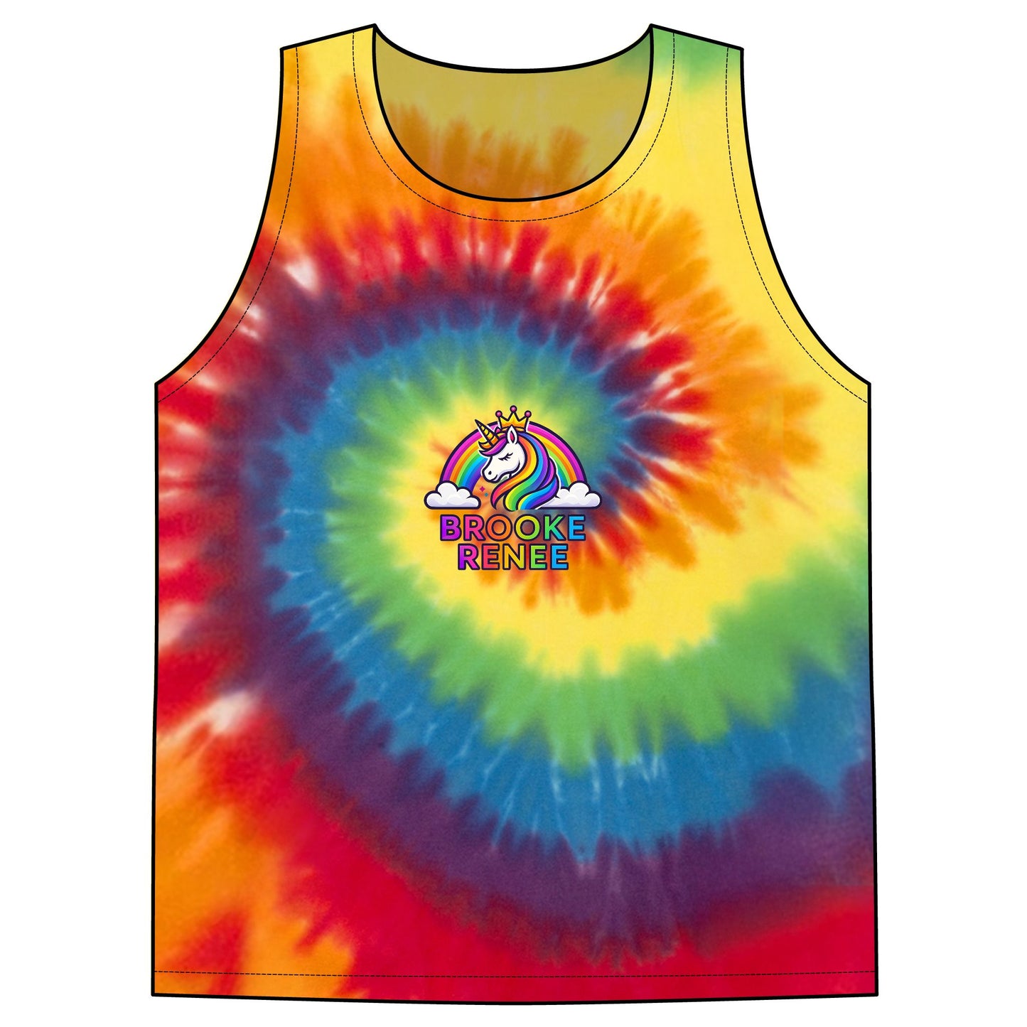 Rainbow Unicorn Name Logo Tie-Dye Tank Top | pastel spiral summer top