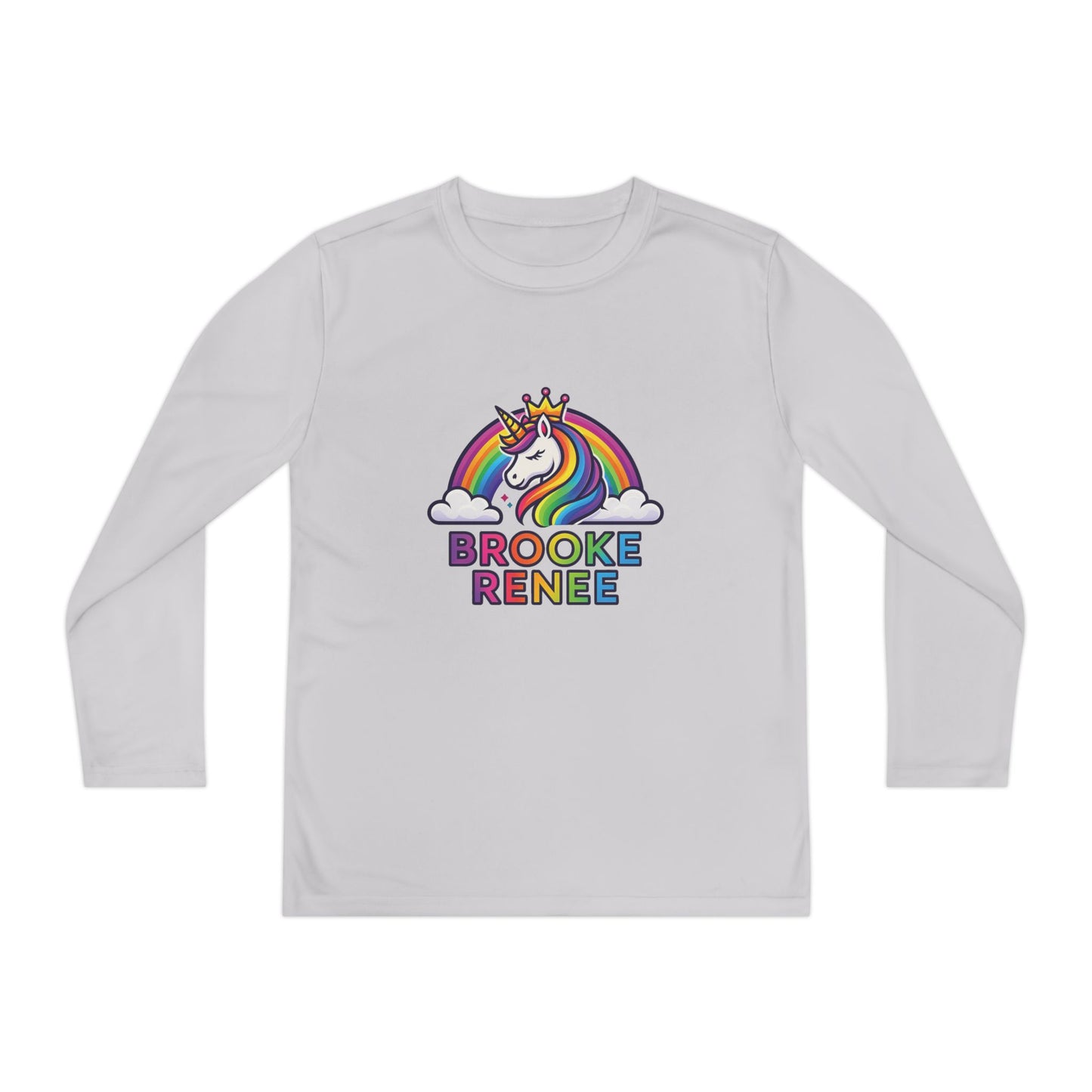 Rainbow Unicorn with Crown Youth Long Sleeve Tee | Personalized Name Design