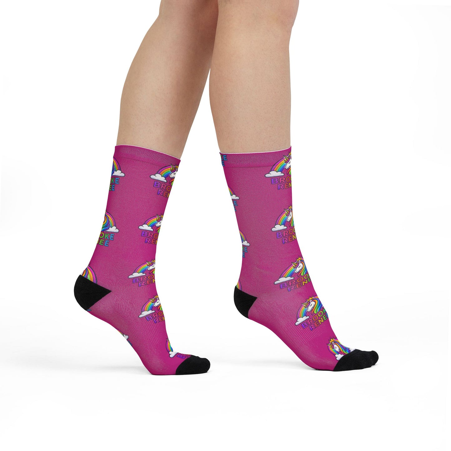 Pink Rainbow Unicorn 'No One Like Me' Sublimation Crew Socks