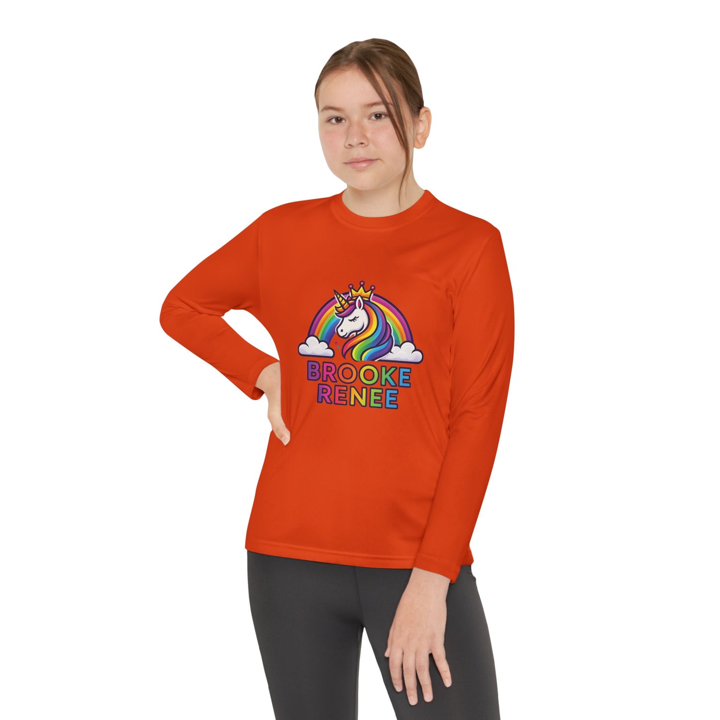 Rainbow Unicorn with Crown Youth Long Sleeve Tee | Personalized Name Design