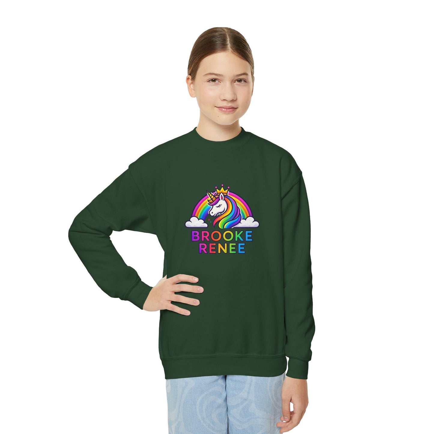 Rainbow Unicorn Name Design Youth Sweatshirt | Personalized Brooke Renee