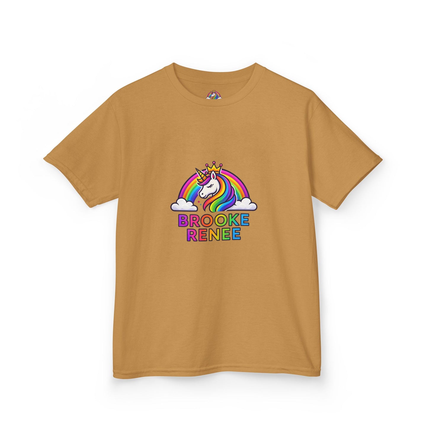 Rainbow Unicorn with Crown Kids Tee | Personalized Name Brooke Renee