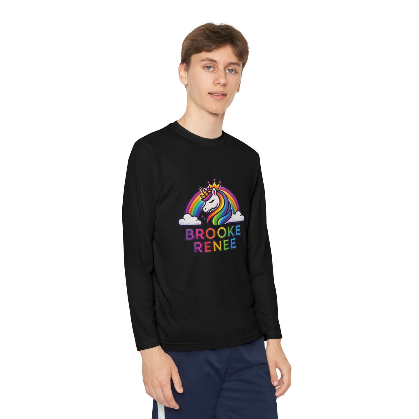Rainbow Unicorn with Crown Youth Long Sleeve Tee | Personalized Name Design