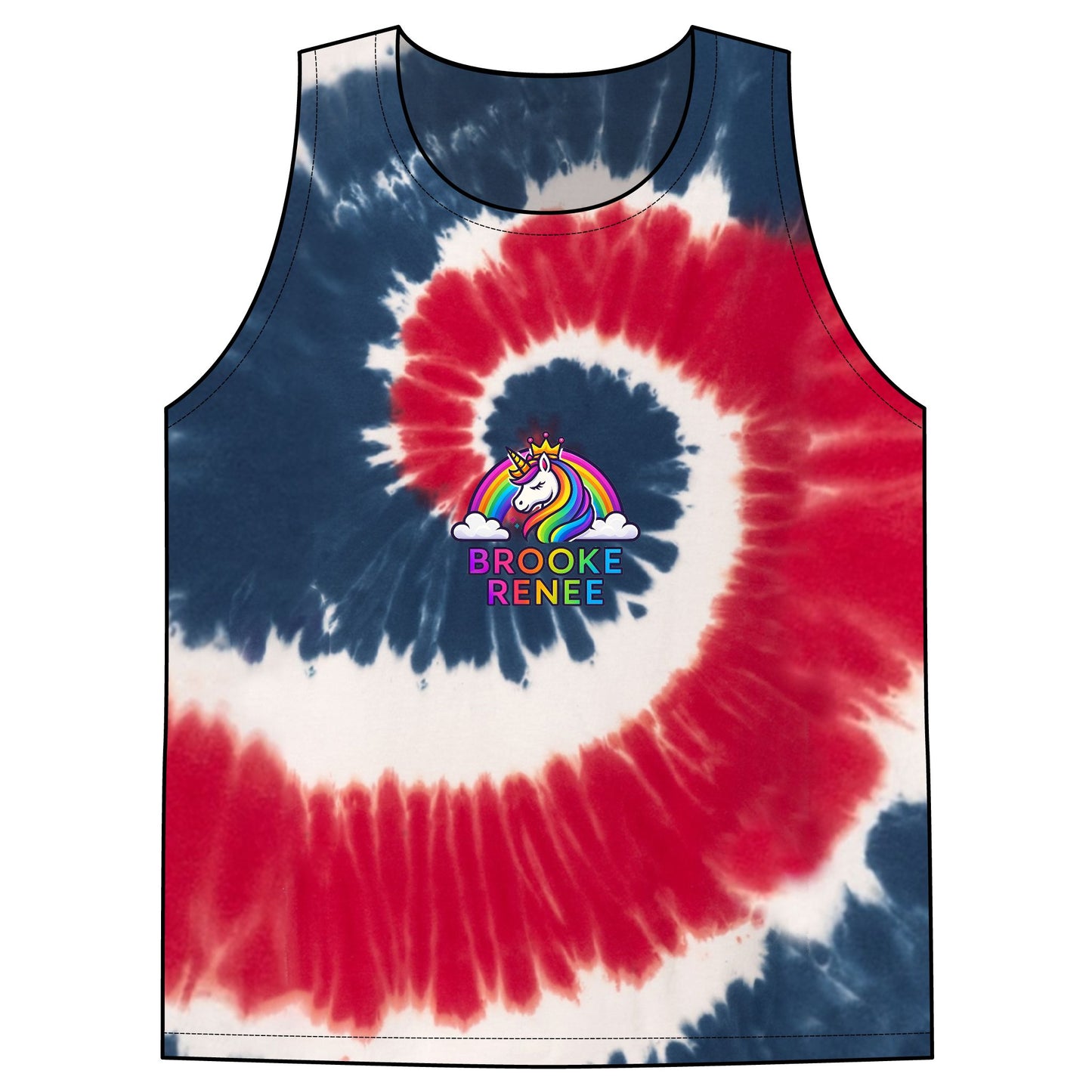 Rainbow Unicorn Name Logo Tie-Dye Tank Top | pastel spiral summer top