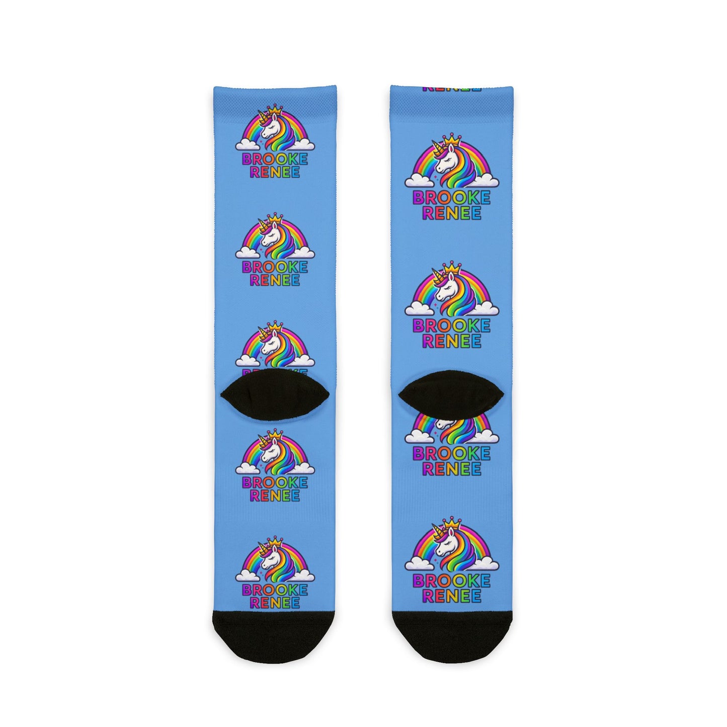 Rainbow Unicorn Crew Socks — Personalized “BROOKE RENNIE” Sublimation Socks for Kids & Teens