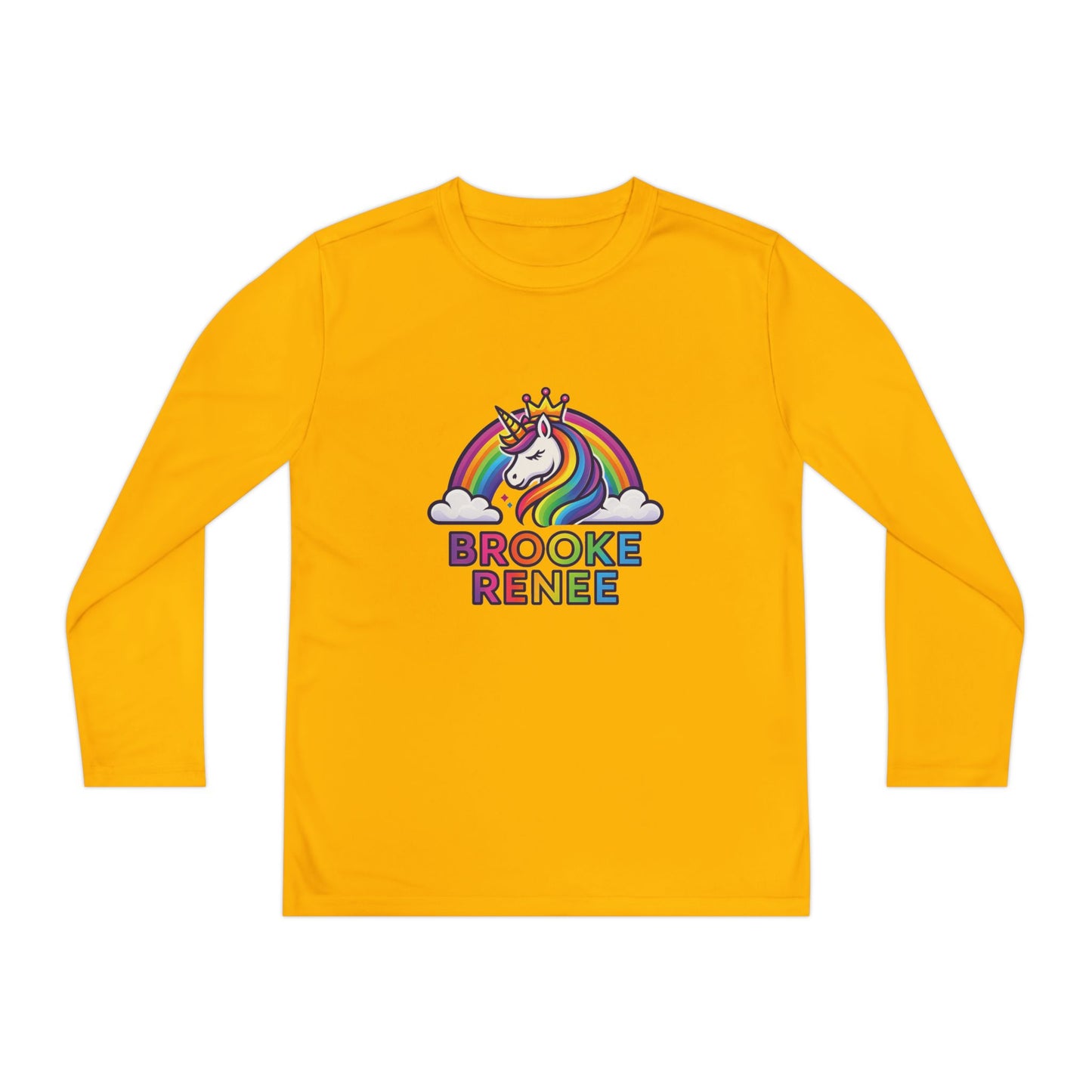 Rainbow Unicorn with Crown Youth Long Sleeve Tee | Personalized Name Design