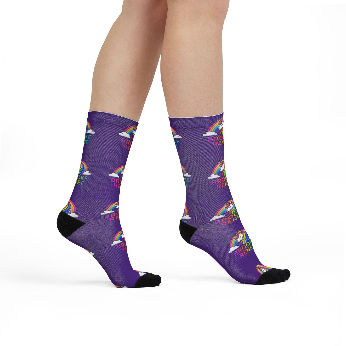 Rainbow Unicorn 'Brooke Renee' Sublimation Crew Socks — Bright Personalized Gift