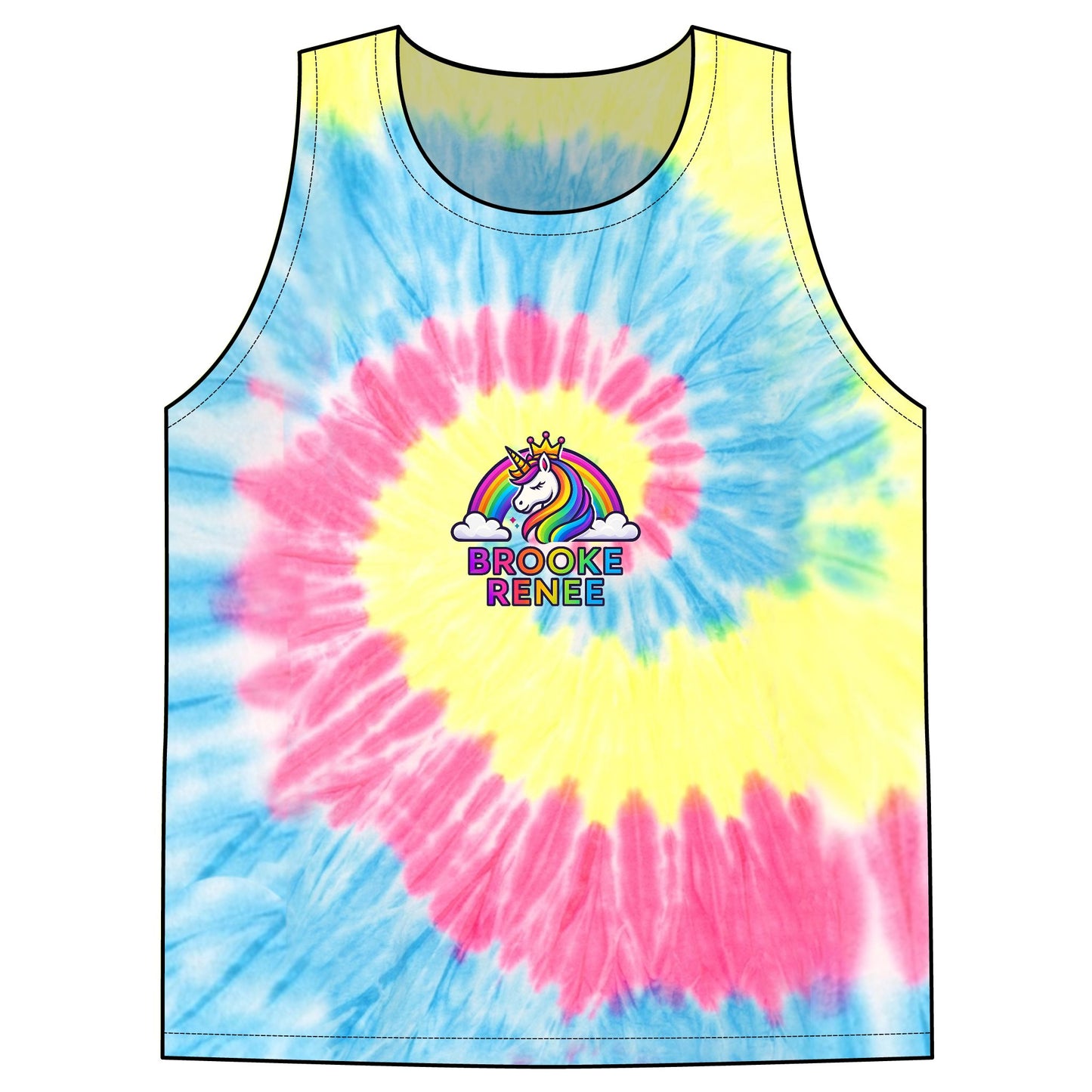 Rainbow Unicorn Name Logo Tie-Dye Tank Top | pastel spiral summer top