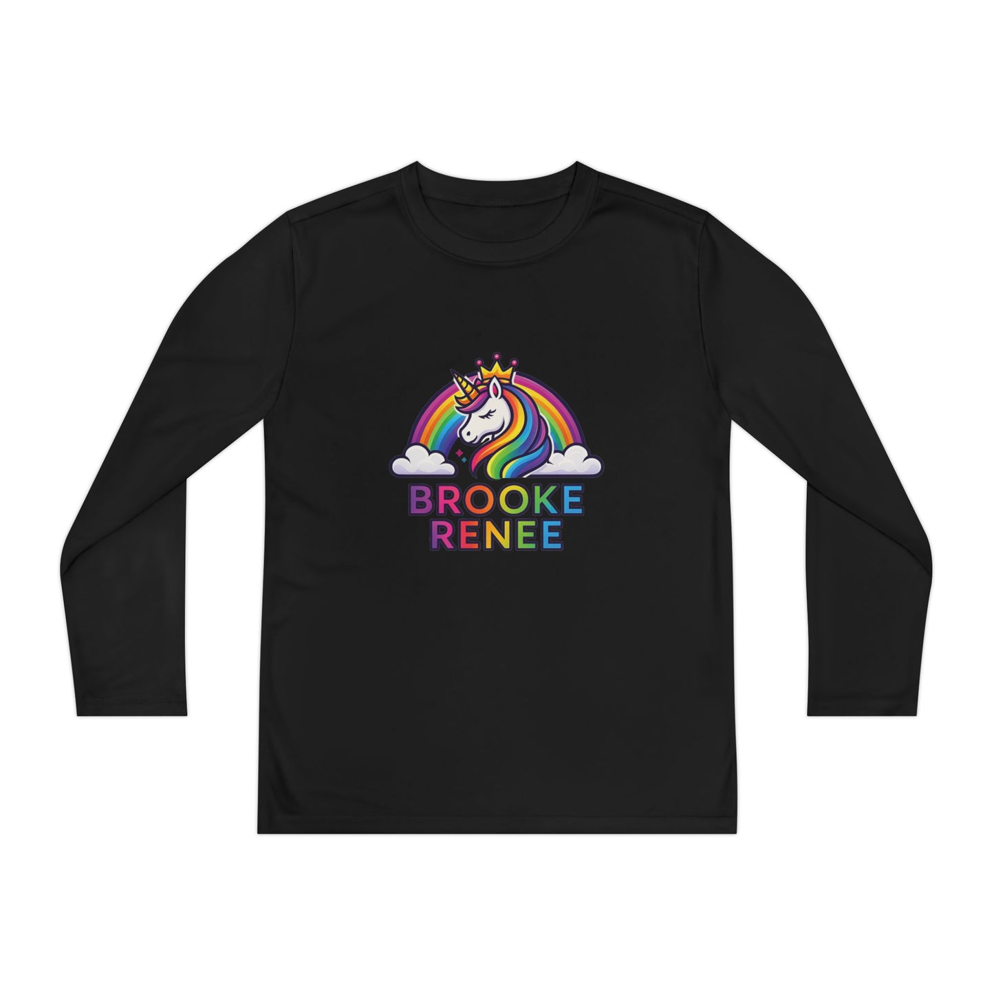 Rainbow Unicorn with Crown Youth Long Sleeve Tee | Personalized Name Design