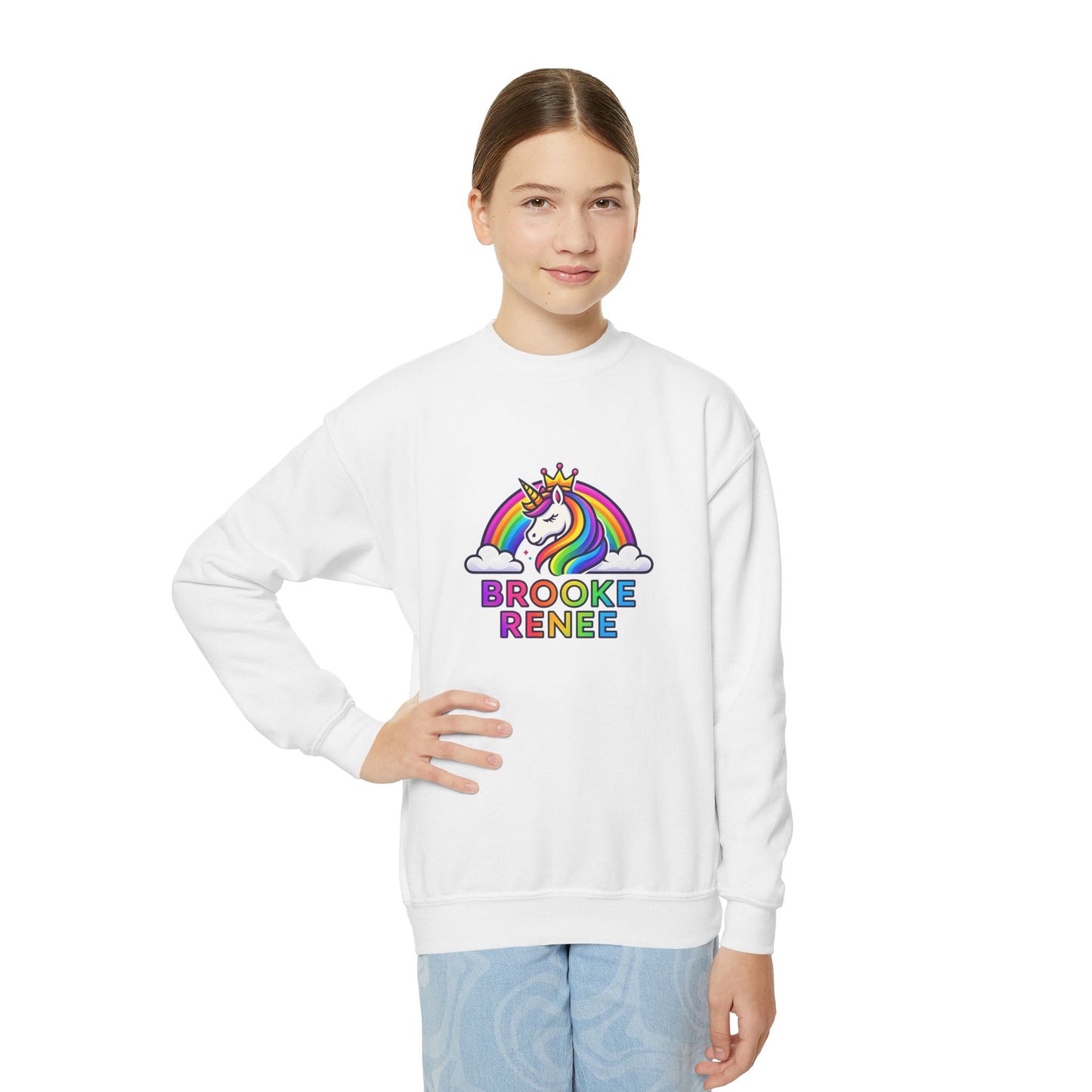 Rainbow Unicorn Name Design Youth Sweatshirt | Personalized Brooke Renee
