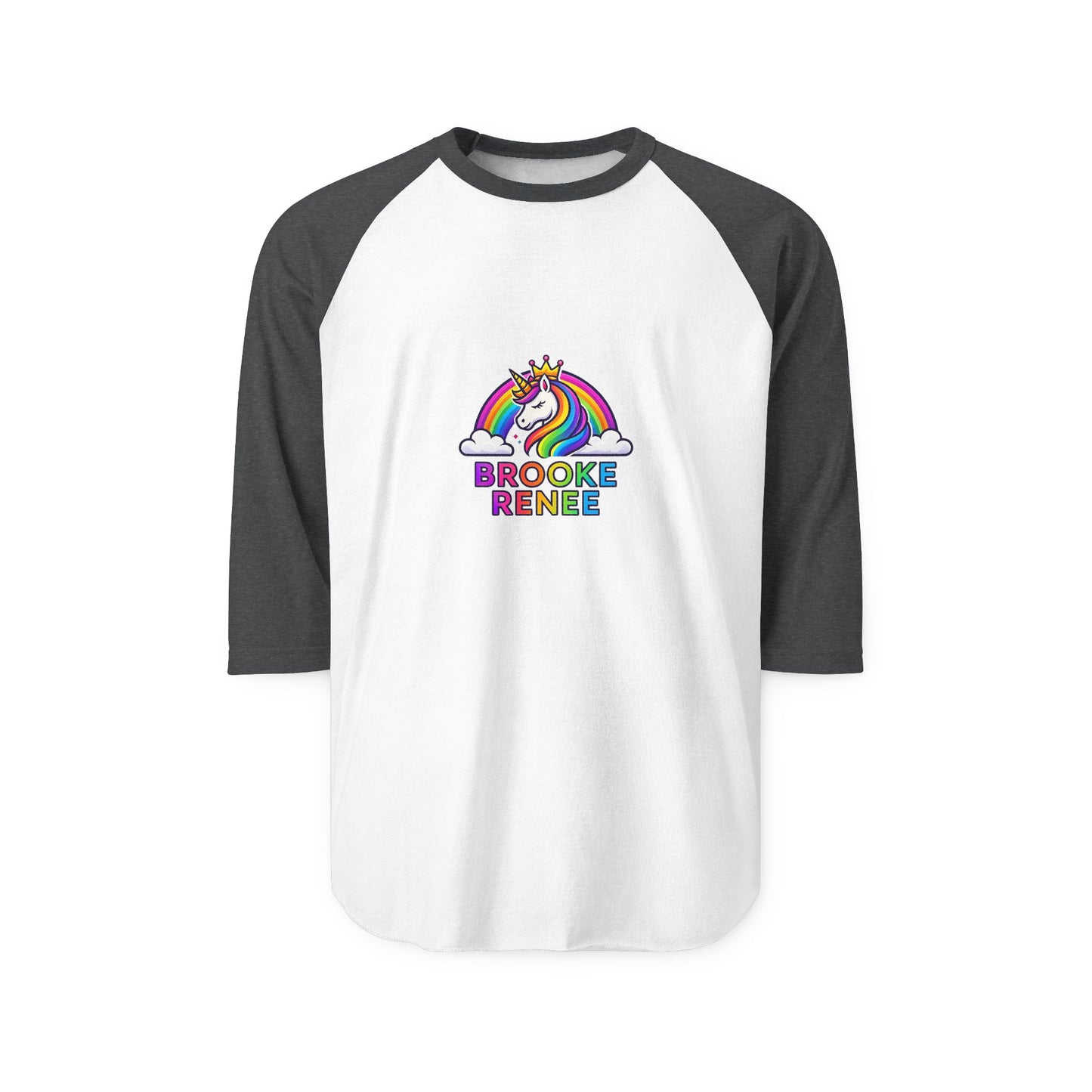 Rainbow Unicorn with Name Brooke Renee Raglan Shirt | Personalized Baseball Tee