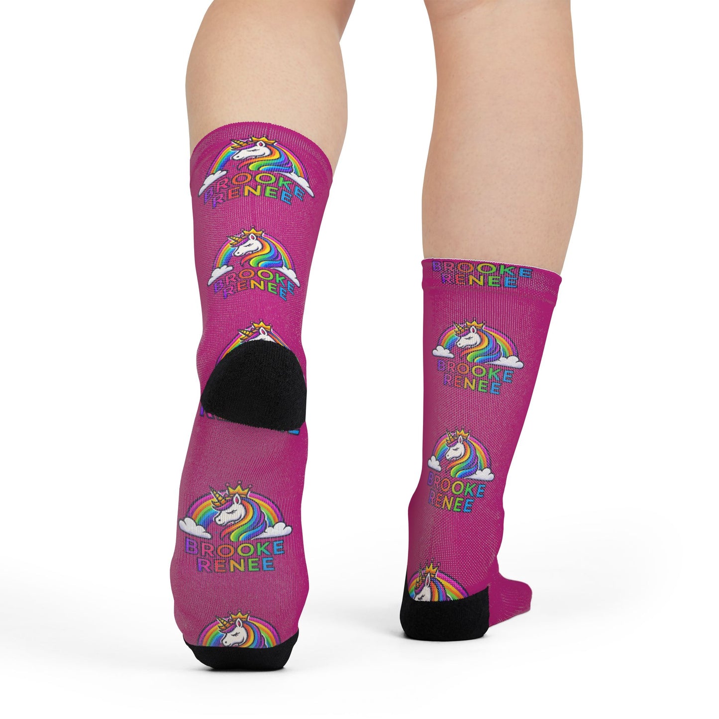 Pink Rainbow Unicorn 'No One Like Me' Sublimation Crew Socks