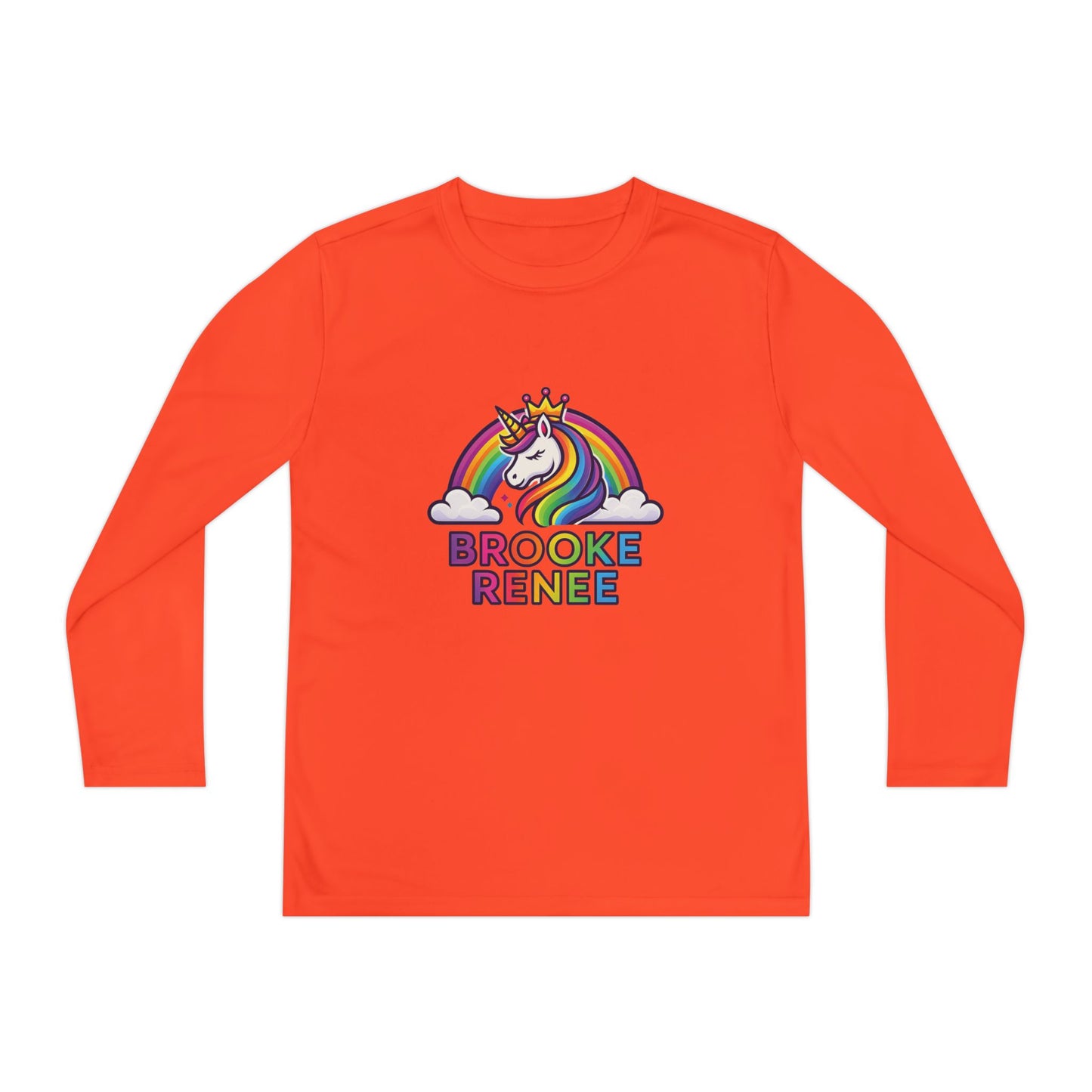 Rainbow Unicorn with Crown Youth Long Sleeve Tee | Personalized Name Design