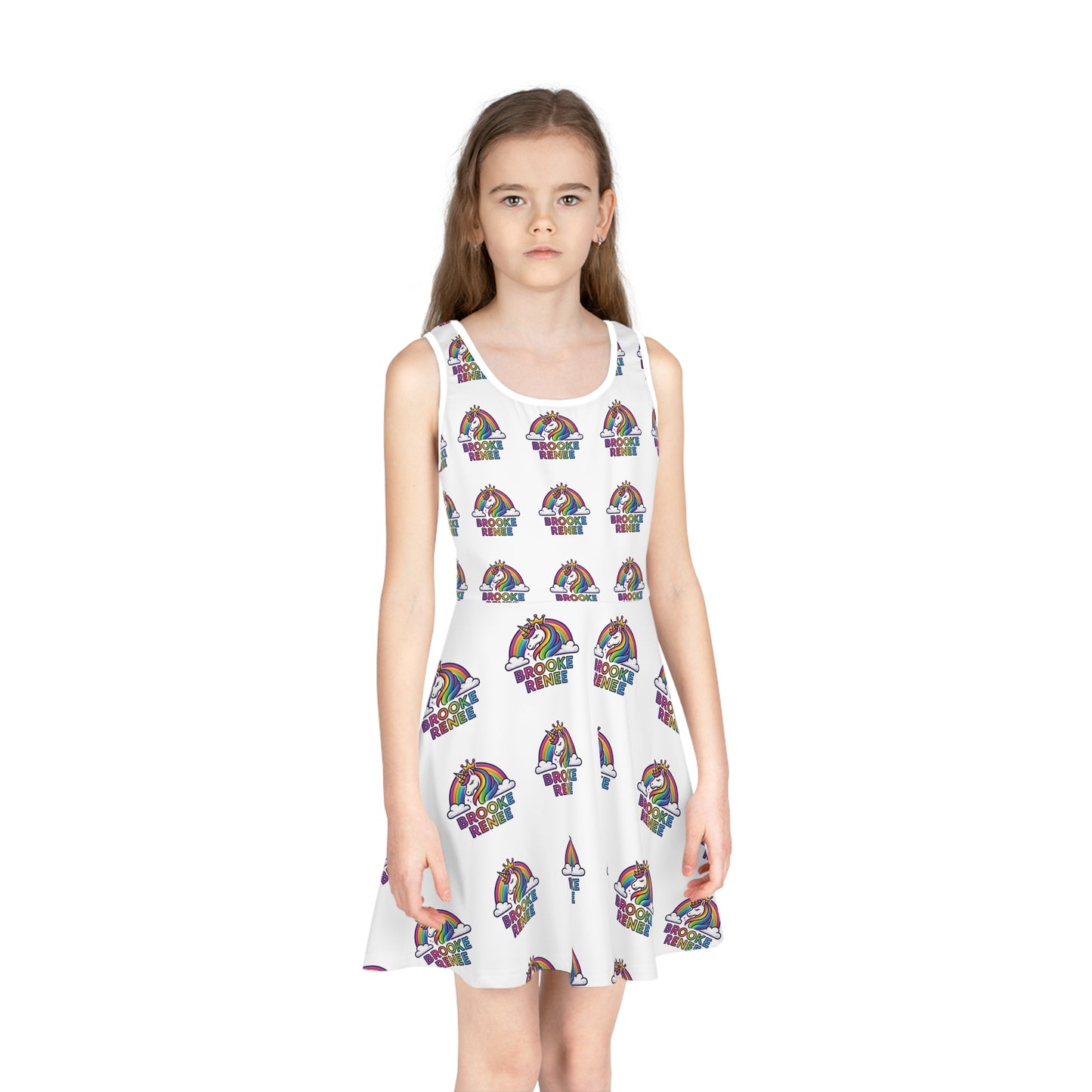 Rainbow Unicorn Name Print Girls' Sundress | Personalized Kids Dress