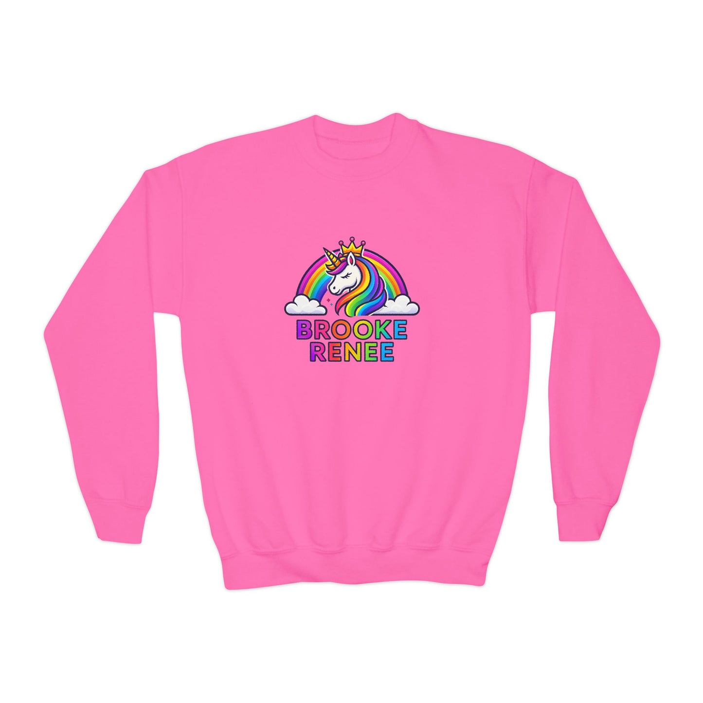 Rainbow Unicorn Name Design Youth Sweatshirt | Personalized Brooke Renee